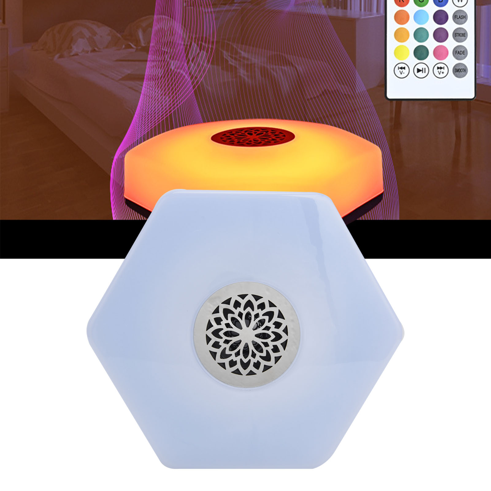E27-led-lampe Mit Bluetooth-lautsprecher, Fliegende Untertassenförmige Bluetooth-musiklampe, E27-bluetooth-musiklampe, Sechseckige Sternförmige Led-lampe Mit Intelligenter Fernbedienung, Sieben Rgbw-f