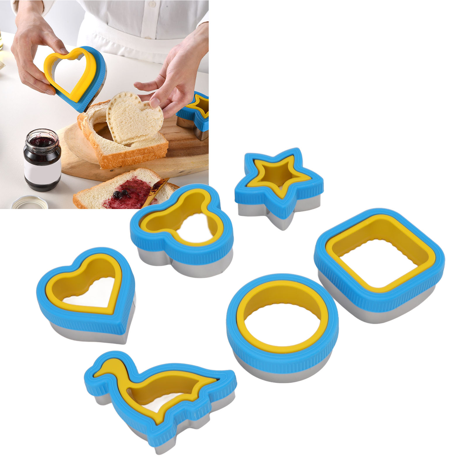 Set Aus Sechs Halbautomatischen Ausstechformen Mit Cartoon-motiven Zum Verschließen Von Brot Und Ausstechen Von Keksen, Form Zum Ausstechen Von Früchten Und Blumen.