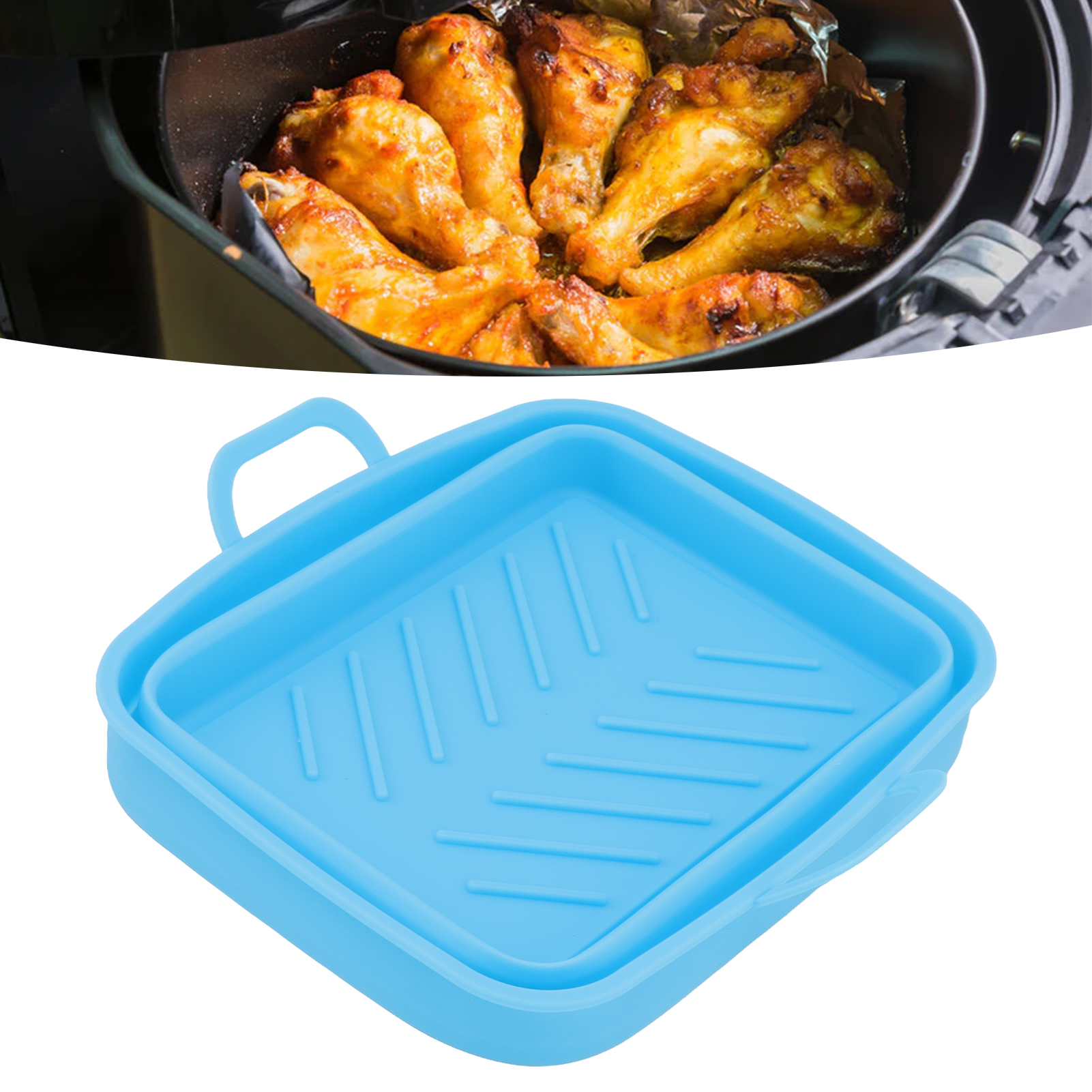 Zubehör Für Silikon-heißluftfritteusen Mit Doppelkorb Und Griffen, Erhältlich In Blau (2 Körbe Pro Packung).