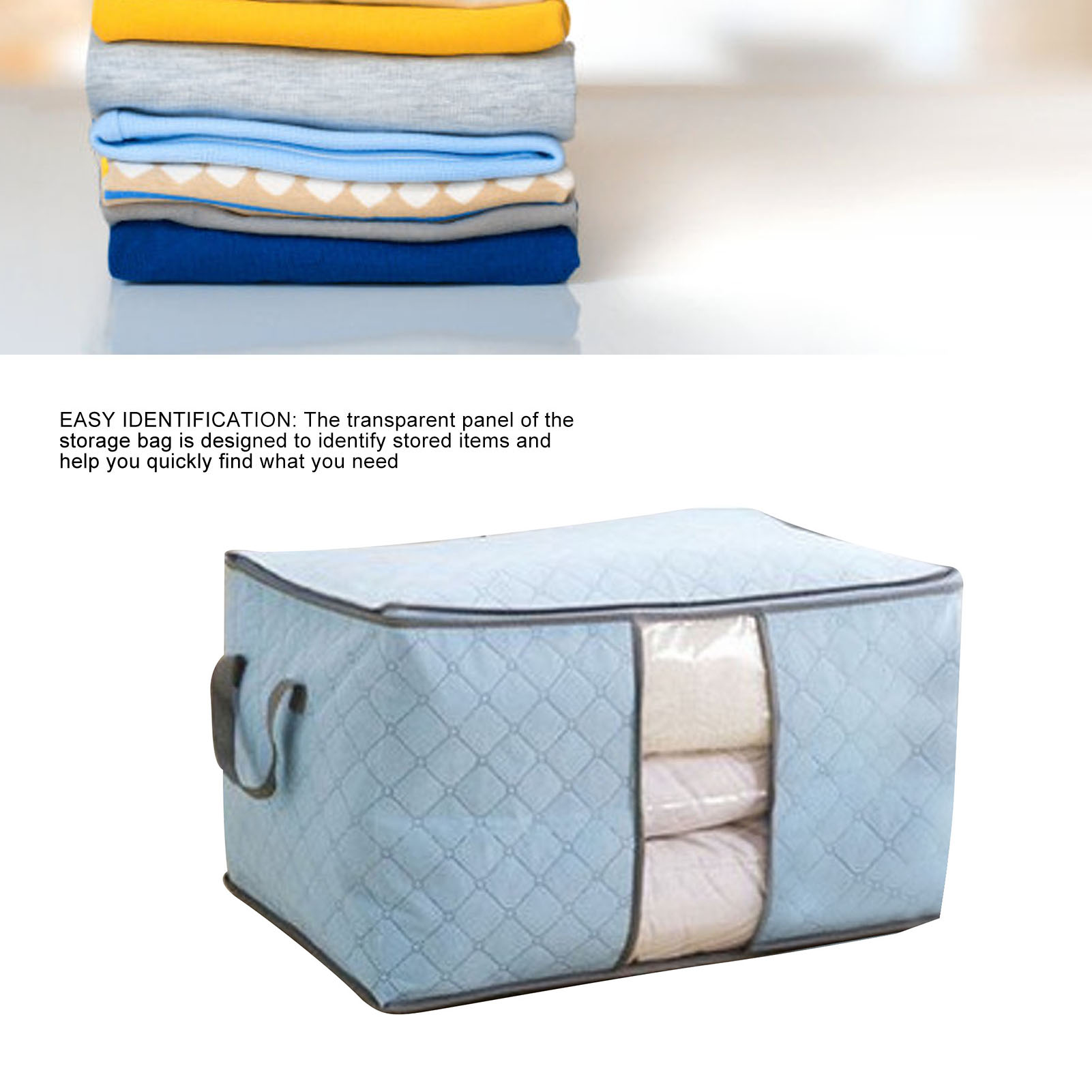 Set Aus Fünf Bettsäcken Aus Baumwolle Und Bambuskohle, Große Kleider- Und Bettsäcke Aus Vliesstoff, Blau.