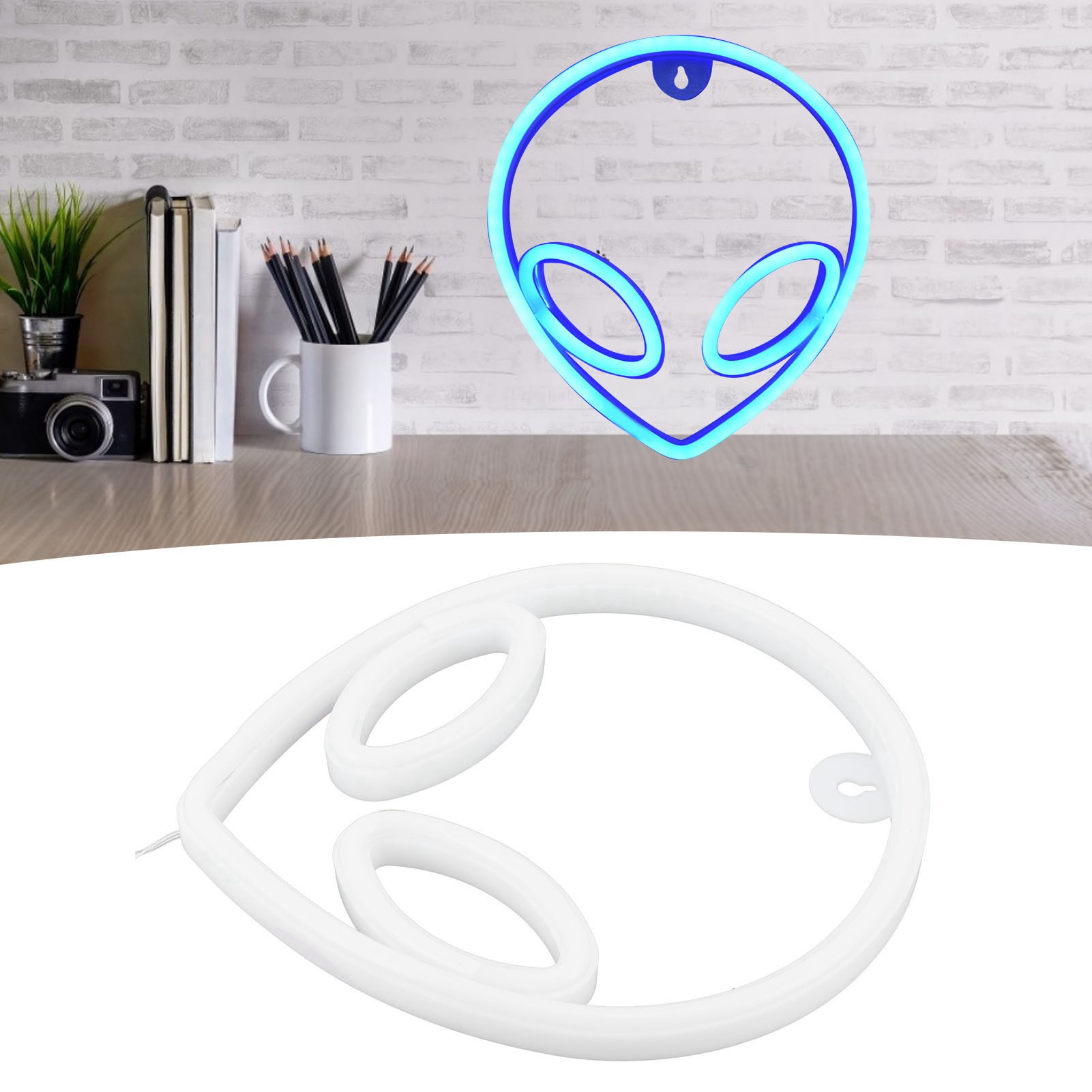 Led-neon-tischleuchte Für Schlafzimmer, Bar, Partydekoration, Nachtlicht, Betrieb Über Usb Oder Batterien, Alienware Blaues Modell.