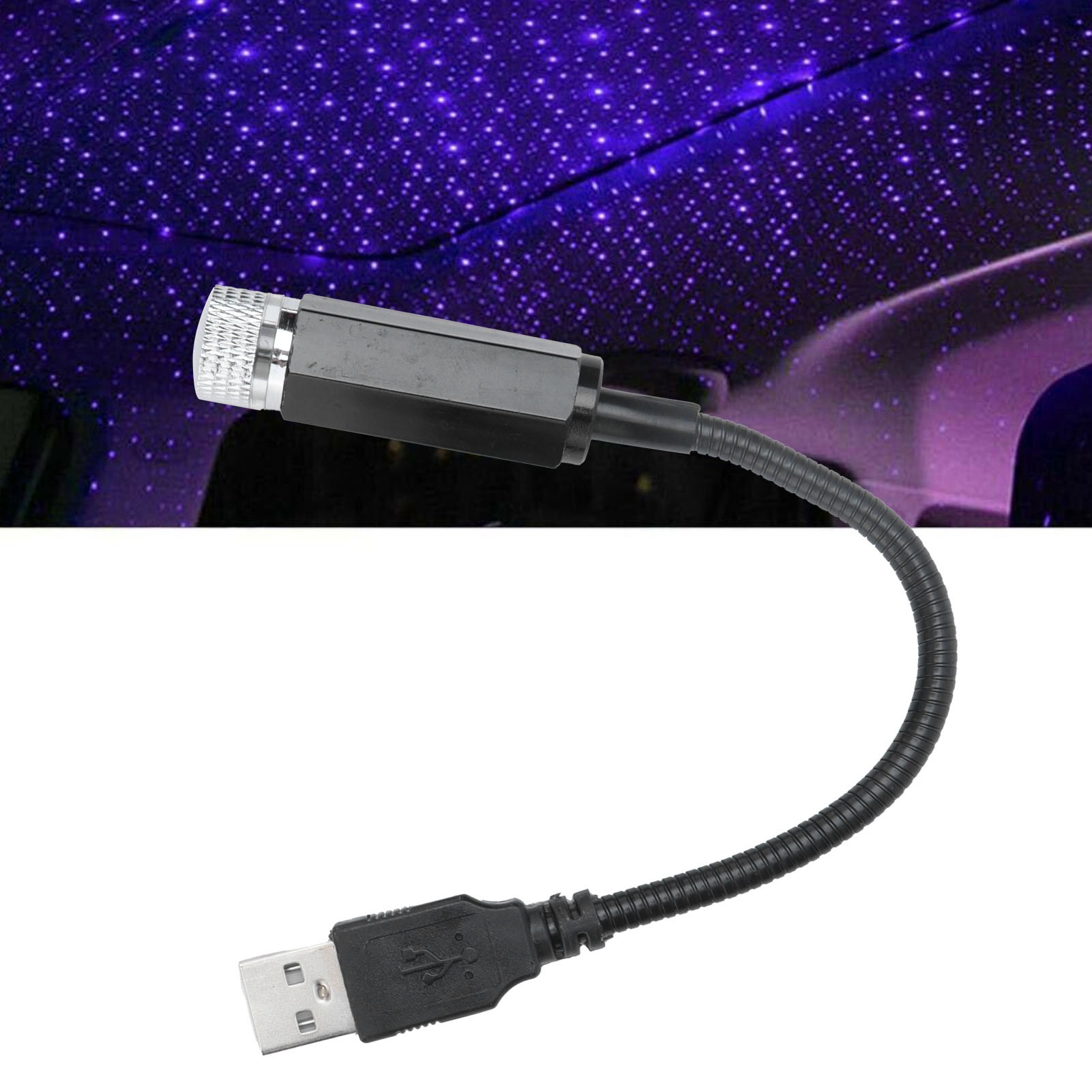 Led-sternenhimmelprojektor Fürs Auto, Usb-anschluss, Für Stimmungsvolle Innen- Und Außenbeleuchtung, Violettes Und Blaues Licht.