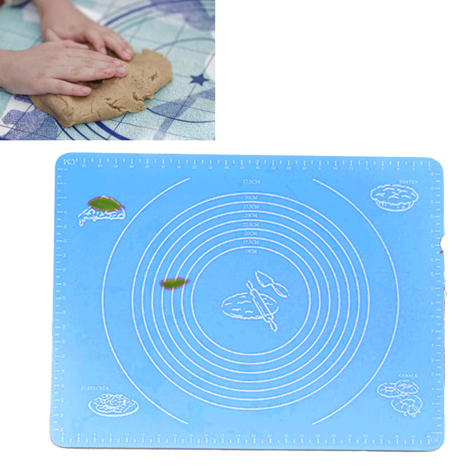 Silikon-knetmatte, Silikon-backmatte, Lebensmittelecht, Dick, Abgestuft, Wärmeisolierend, Arbeitsfläche, Blau.