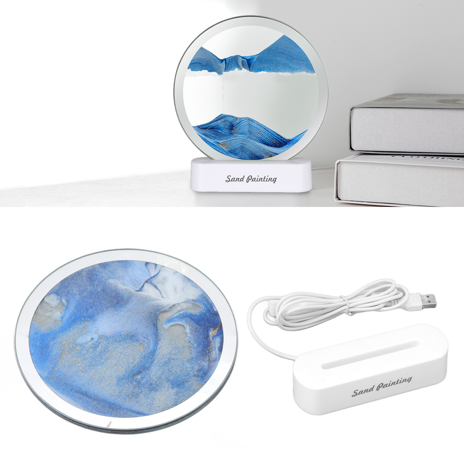 Nachtlicht Mit Sandeffekt, Stimmungsleuchte Fürs Schlafzimmer, Blaues Usb-nachtlicht, Ideal Zum Einschlafen Im Schlafzimmer.