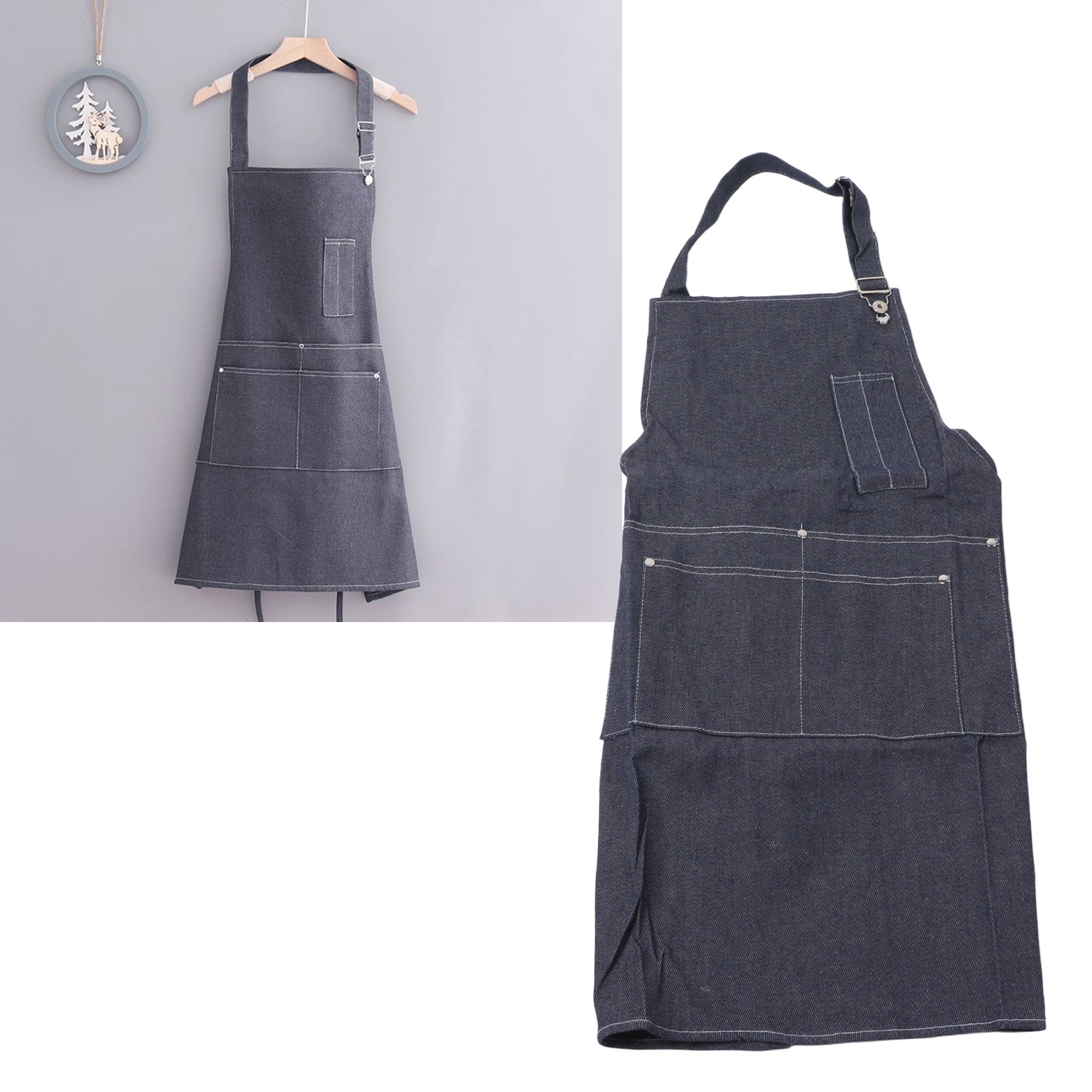 Schürze Aus Reinem Denim-baumwoll-canvas, Hochwertiger Gürtel, Übergroße Und Strapazierfähige Arbeitskleidung, Blau 3003.