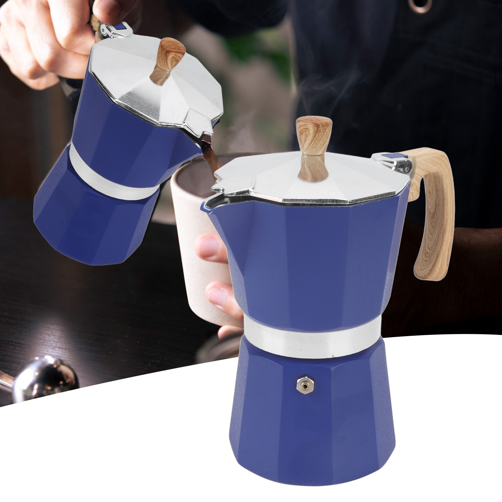 Blaue Achteckige Aluminium-kaffeekanne, Italienische Mokkakanne, Filterkaffeemaschine, 6-tassen-kaffeeset
