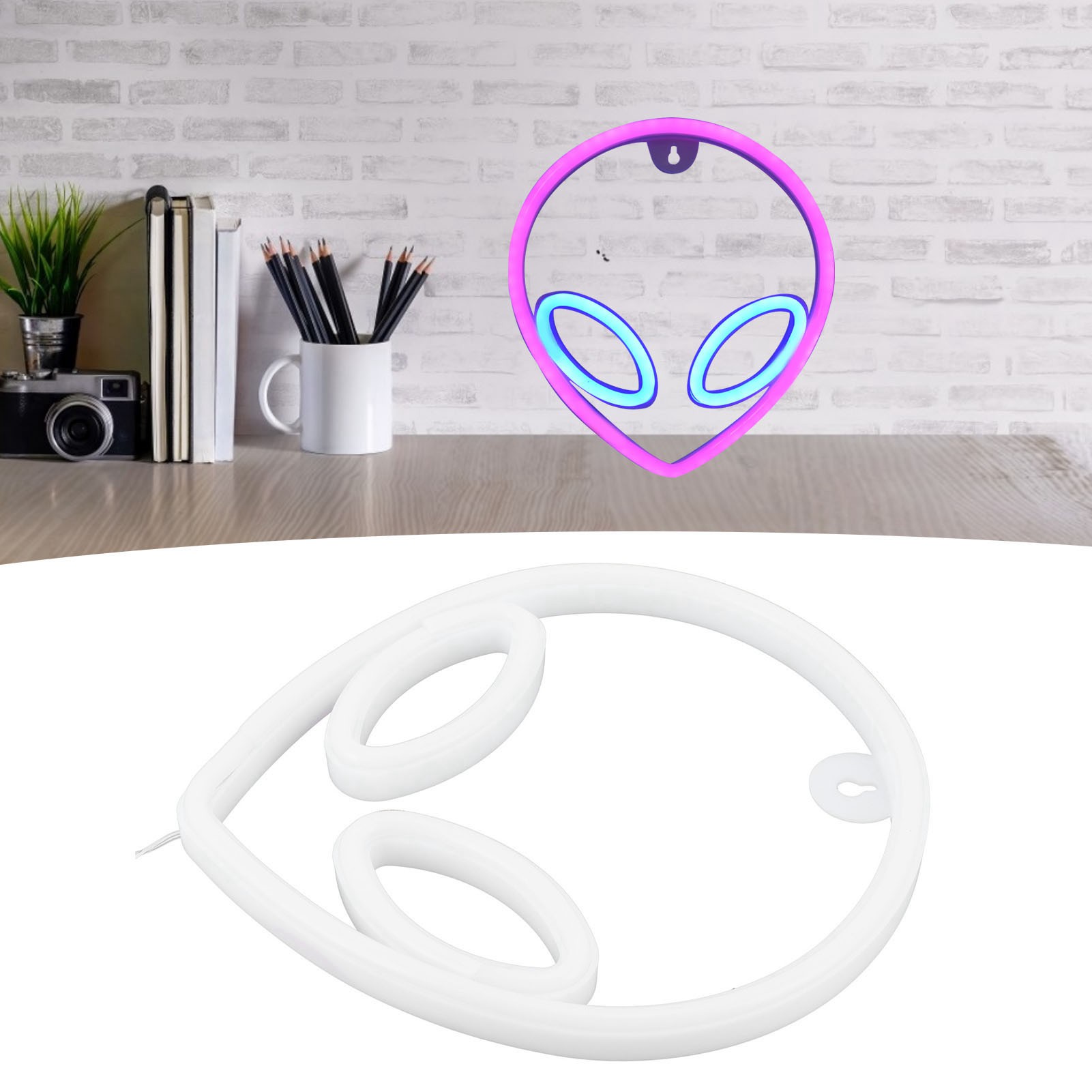 Led-neon-tischlampe Für Schlafzimmer, Bar, Partydekoration, Nachtlicht, Betrieb Über Usb Oder Batterien, Rosafarbenes Äußeres Im Alien-stil Und Blaues Inneres.