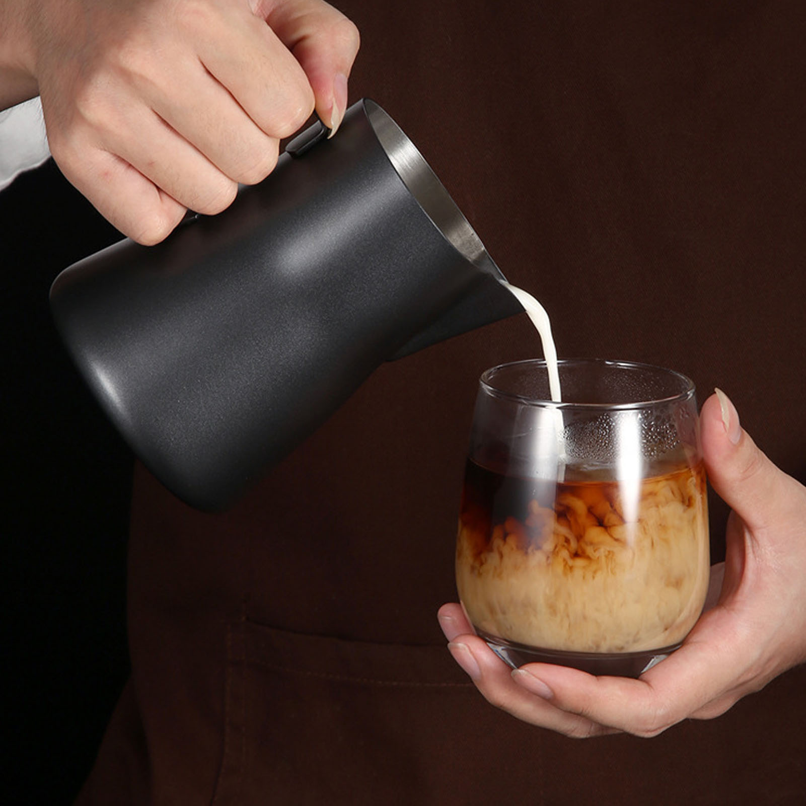 550-ml-edelstahlbecher Für Latte Art Mit Spitzem Ausguss, Kaffeetasse, Italienische Kaffeemaschine Für Latte Art, Latte-art-schale, Milchaufschäumschale, Schwarz