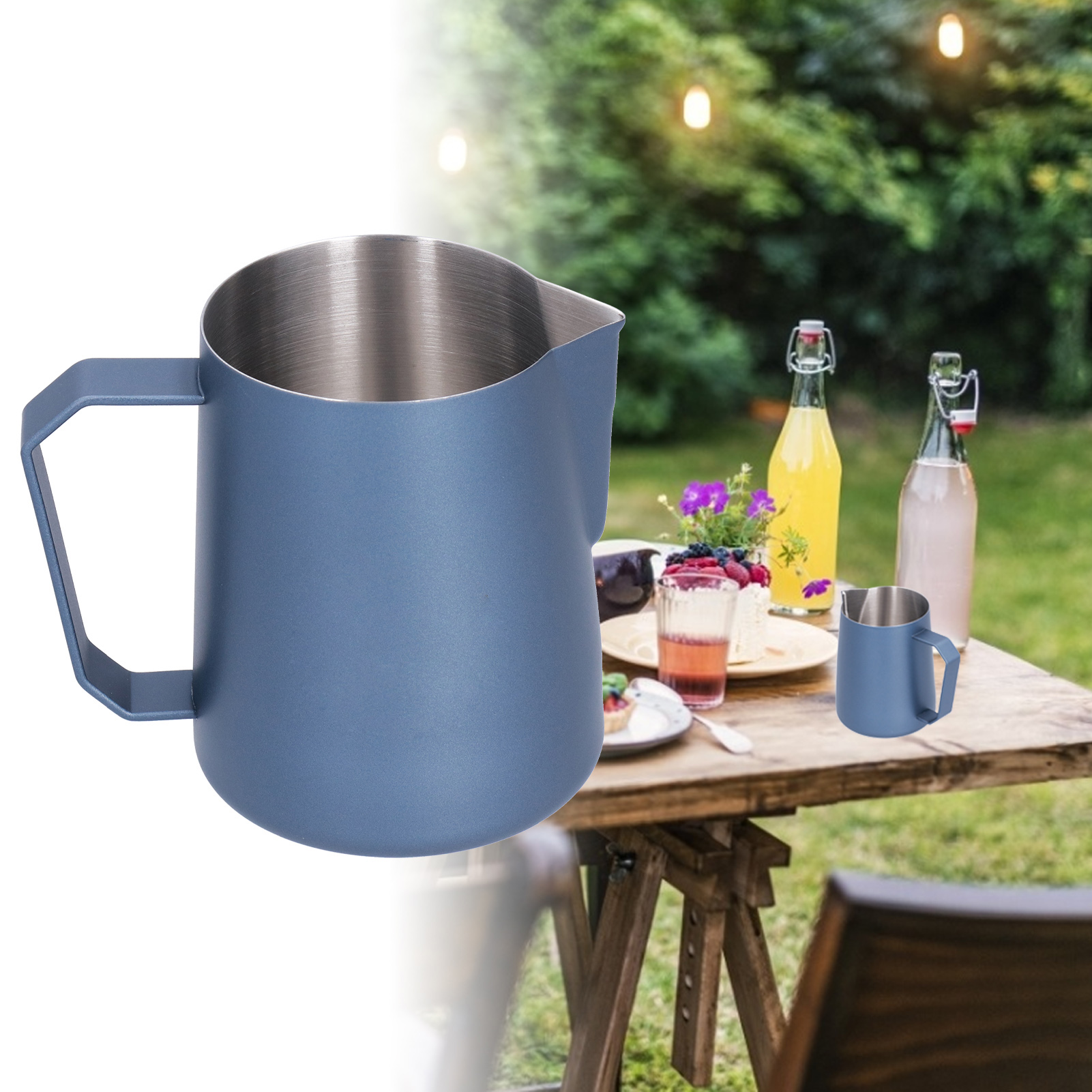Milchaufschäumbecher Aus Edelstahl 304 Mit Ausgießer, Blau, 600 Ml