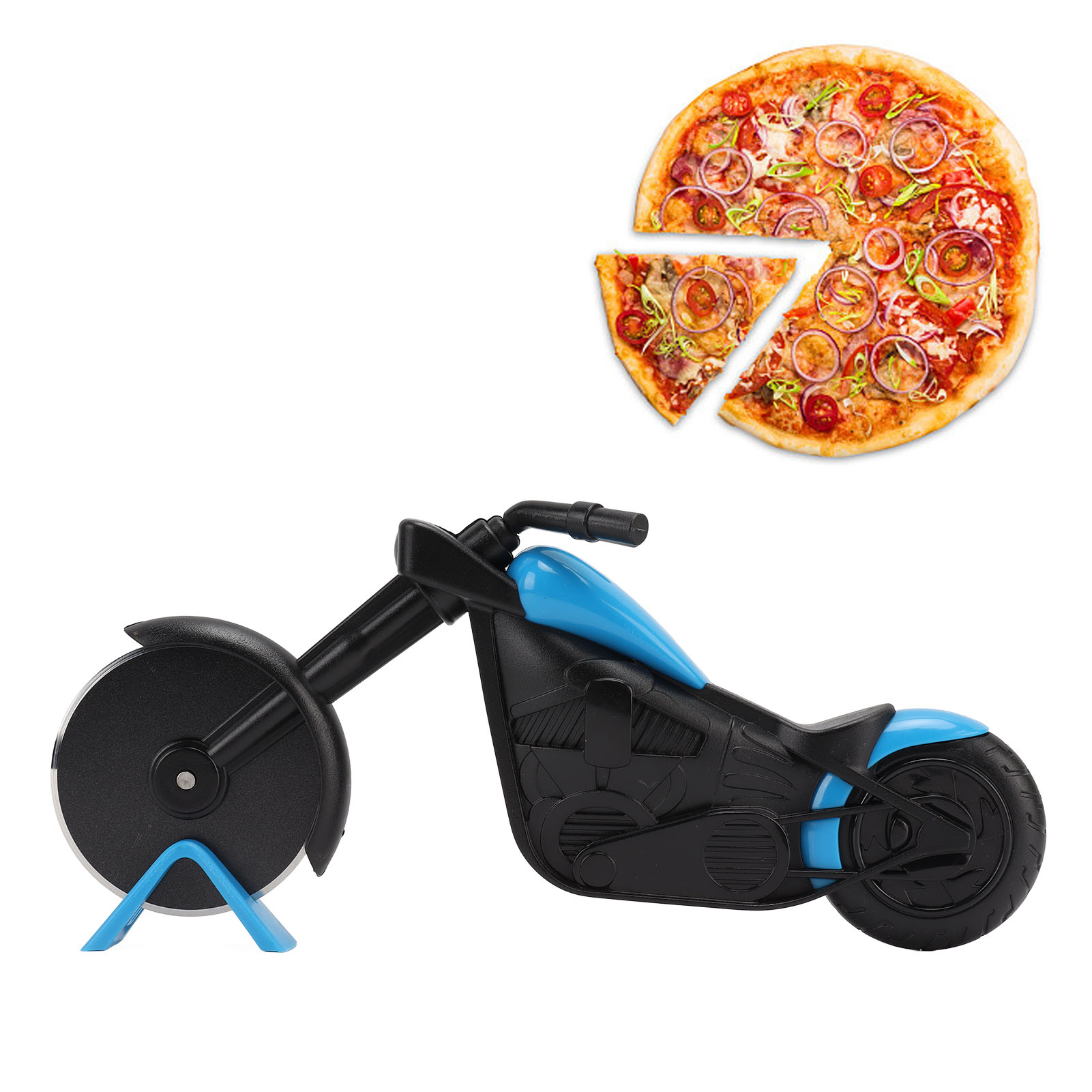 Motorradförmiger Pizzaschneider, Pizzaroller, Küchenutensilien Für Pizza Und Gebäck, Blau.