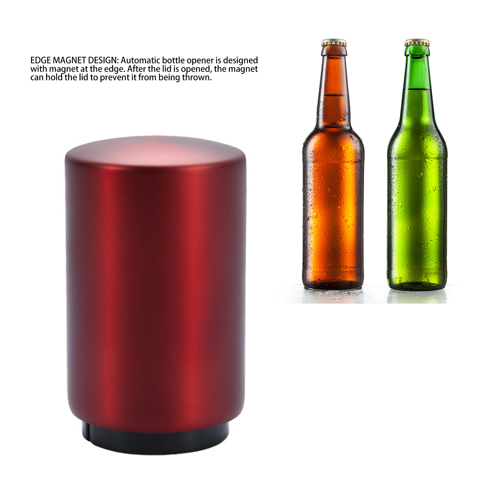 Automatischer Flaschenöffner, Keine Markierung, Hochwertiger Flaschenöffner Aus Metall Mit Druckknopf, Kreativer Bieröffner Aus Edelstahl, Geschenk, Kristallrot.