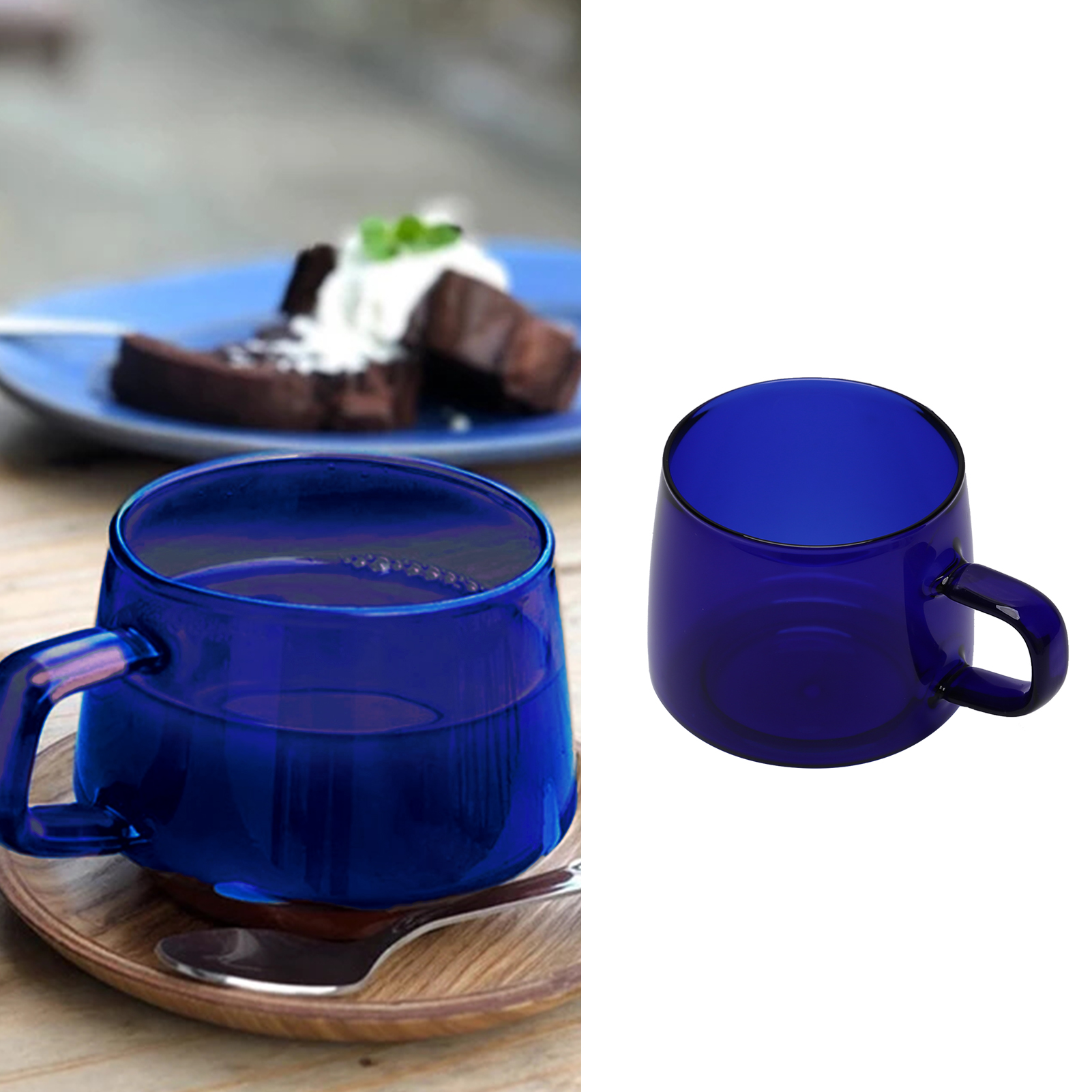 Hochwertige Kaffeetasse Aus Klarem Borosilikatglas Mit Untertasse Und Henkel, Ideal Für Den Heimgebrauch Und Für Getränke Wie Saft, Tee, Milch Und Wasser. 350 Ml, Blau.