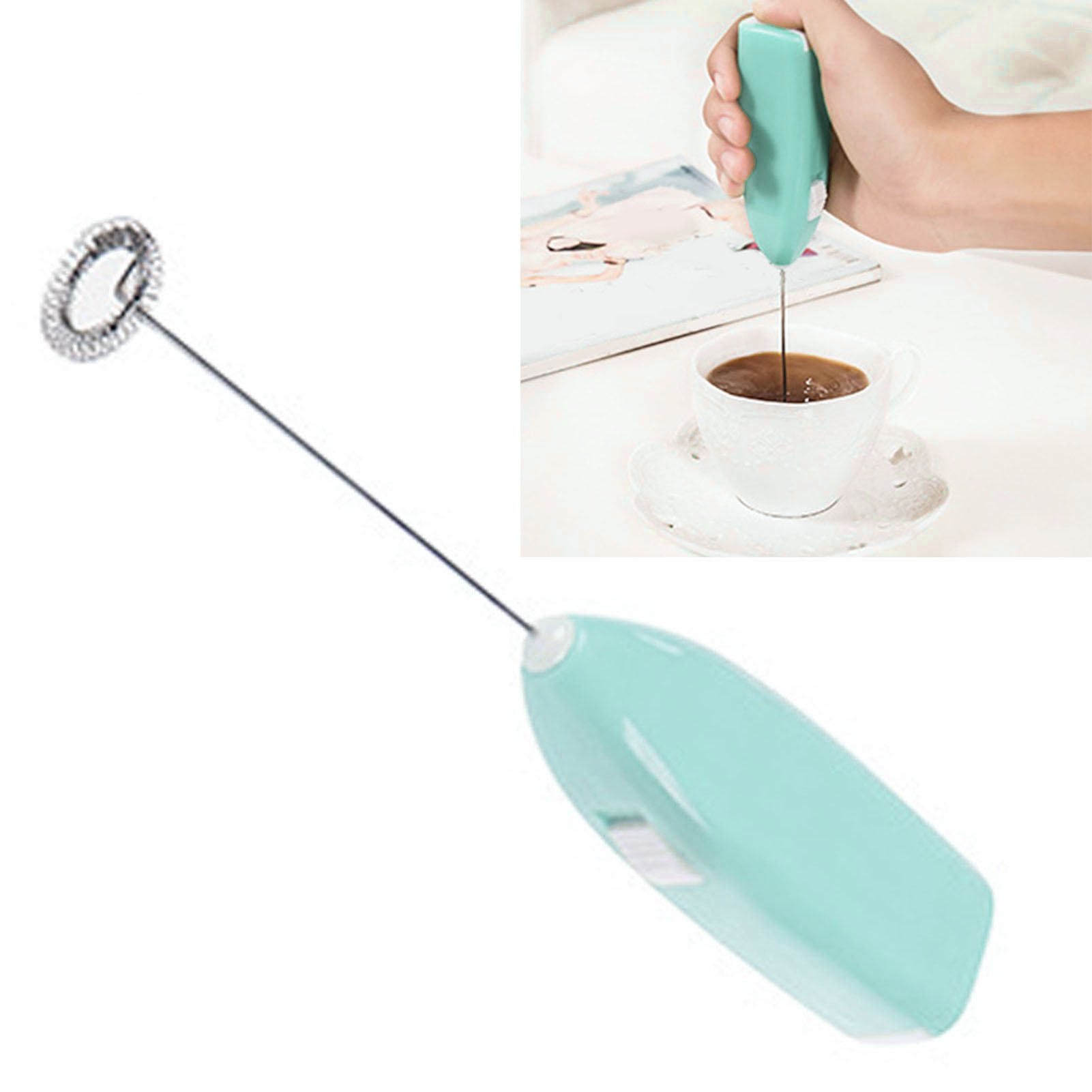 Tragbarer Elektrischer Küchen-eierquirl, Mini-eiermixer, Kaffee, Milchtee Aus Edelstahl, Blau.