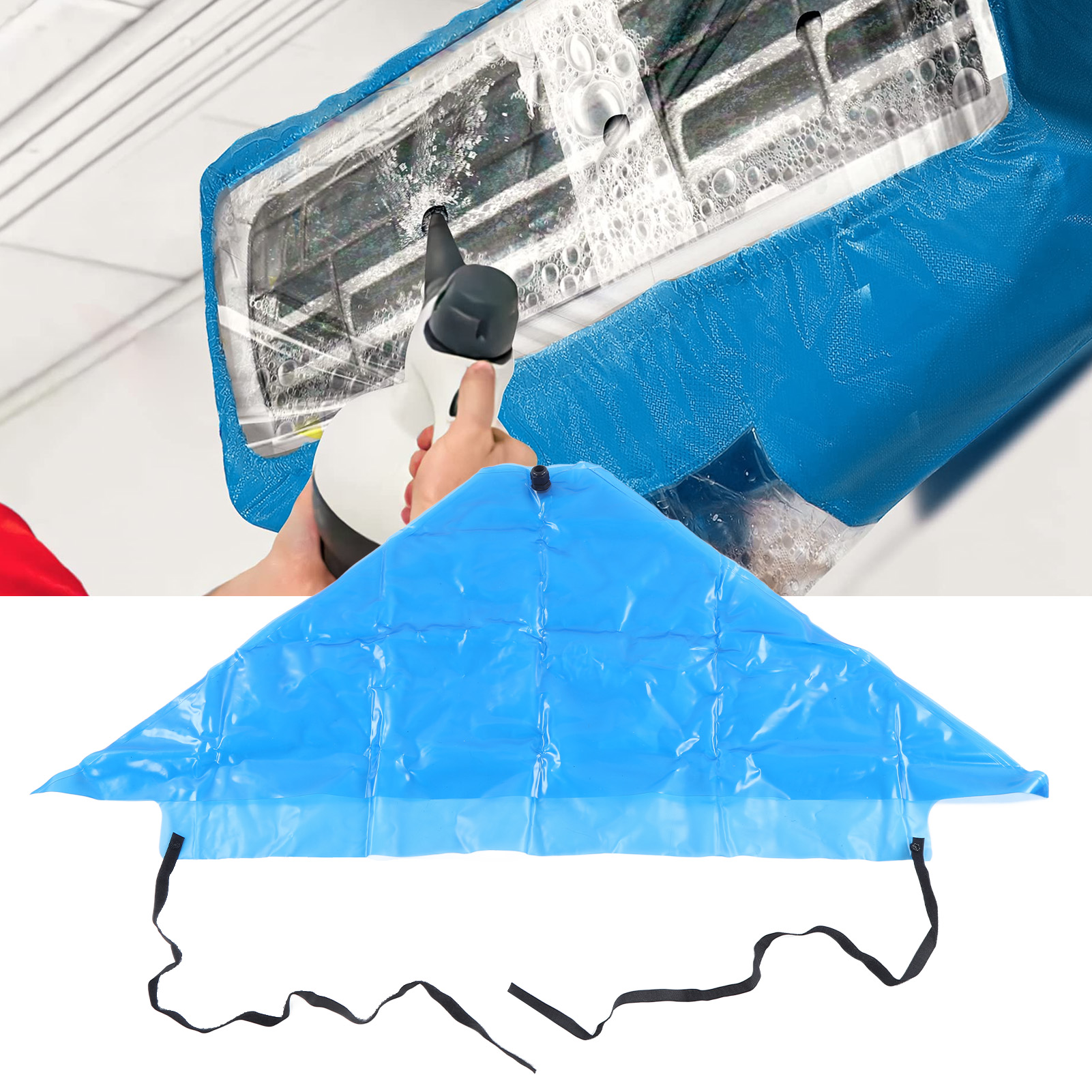 Blaue Dreieckige Reinigungsabdeckung Für Klimaanlagen (130 Cm X 60 Cm) Mit Abzieher Und Wasserdichter Abdeckung.