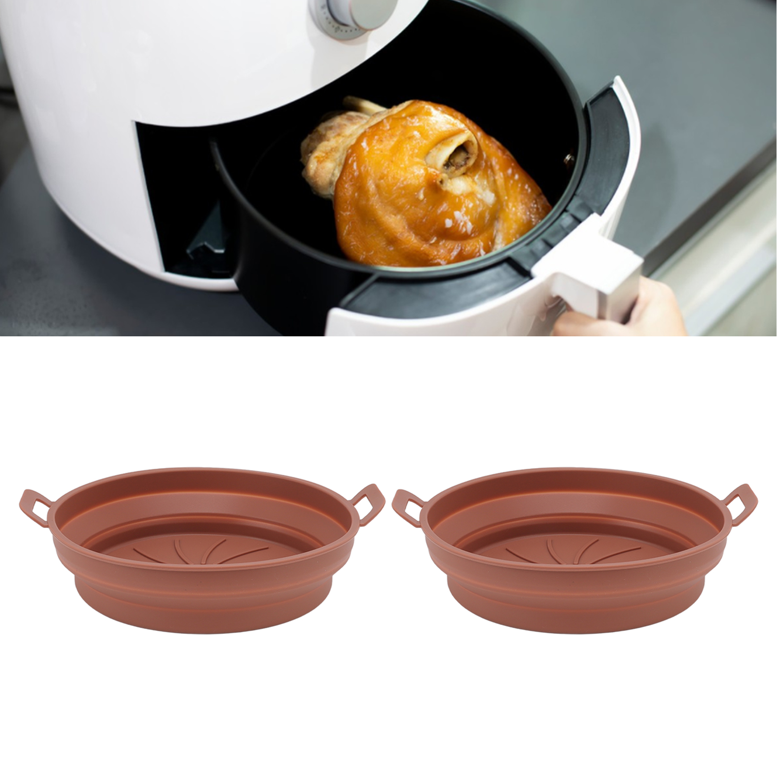 Zubehör Für Silikon-heißluftfritteusen Mit Zwei Körben Und Griffen, Erhältlich In Der Farbe Kaffee (2 Körbe Pro Packung).