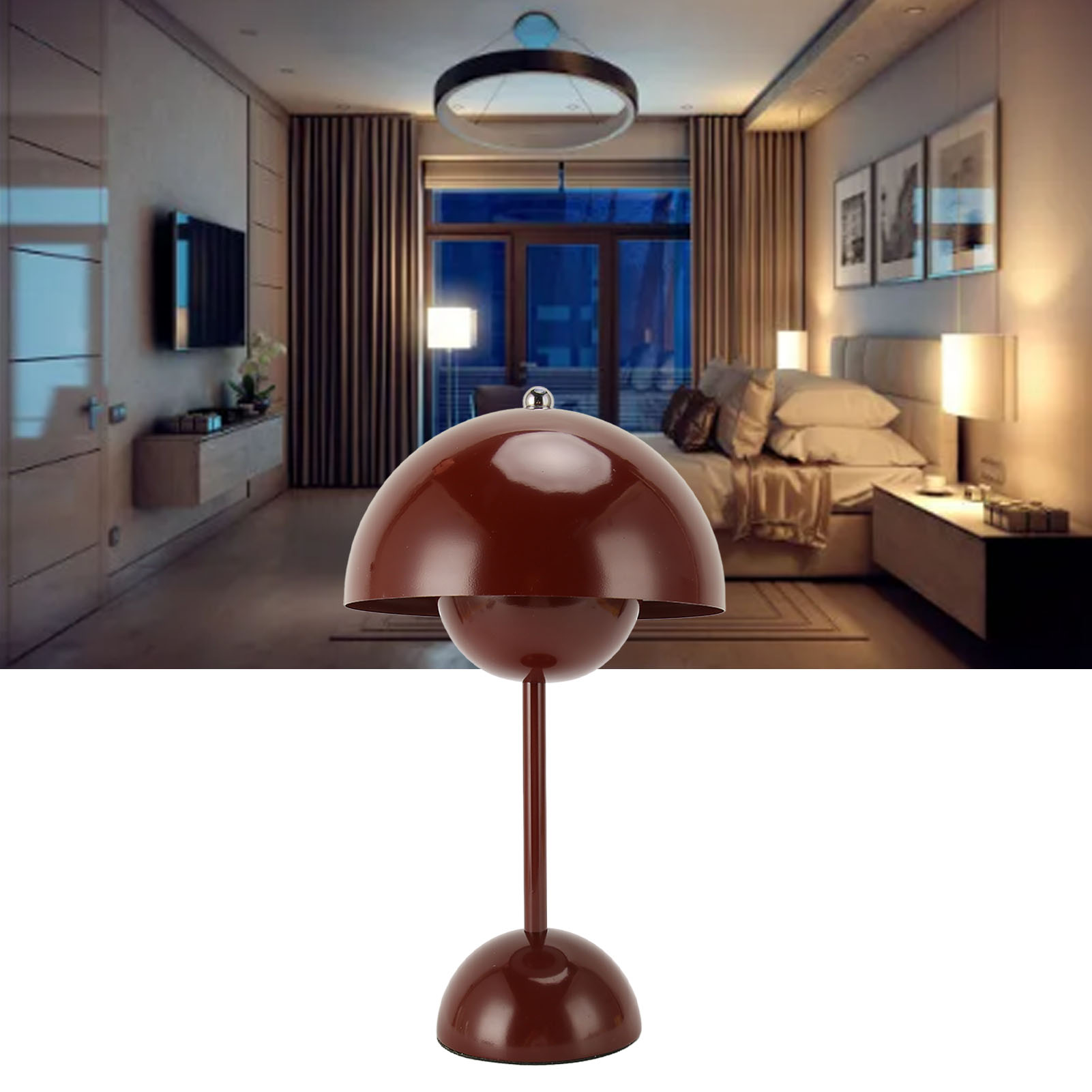 Moderne, Kabellose Schreibtischlampe Mit Floralem Muster, Mittelalterlich Anmutendem, Kuppelförmigem Led-lampenschirm Und Minimalistischem, Skandinavischem Design. Farbe: Burgunderrot. Geeignet Für Sc