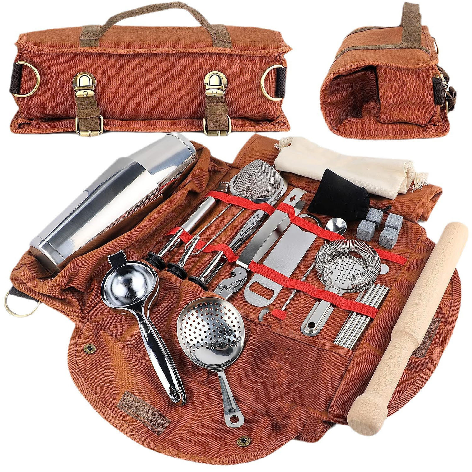 Tragbare Barkeepertasche Aus Canvas Für Camping - Flexible Und Tragbare Schultertasche Für Barutensilien (kaffeefarben)