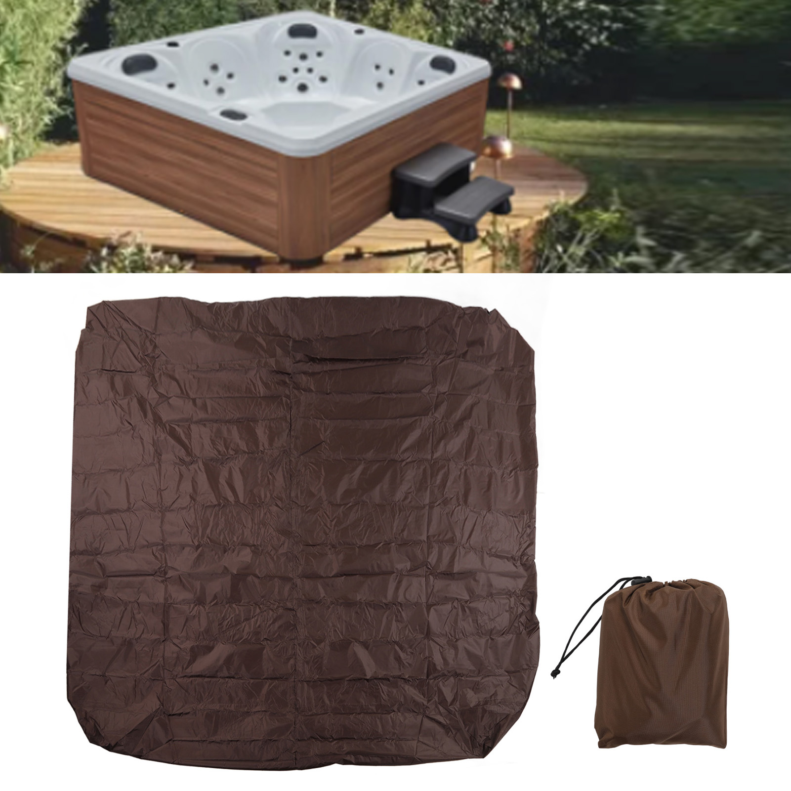 Quadratische, Wasserdichte Outdoor-badewannen-/whirlpoolabdeckung Aus Silbernem Polyestertaft (190 Cm) – 210 X 210 X 30 Cm – Kaffeebraun