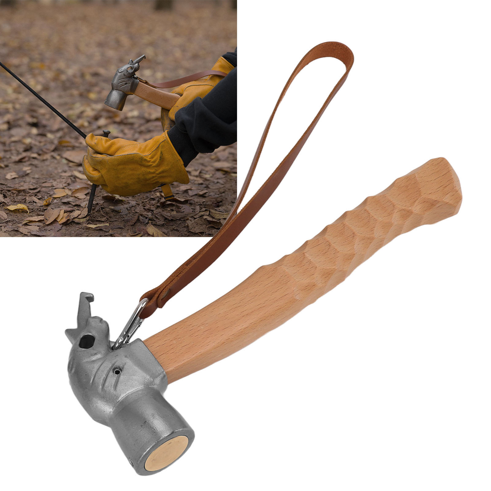 Multifunktionaler Camping- Und Gartenhammer, Ideal Zum Befestigen Von Zelten Im Freien. Gefertigt Aus Edelstahl Und Massivholz, Im Nashorn-design.