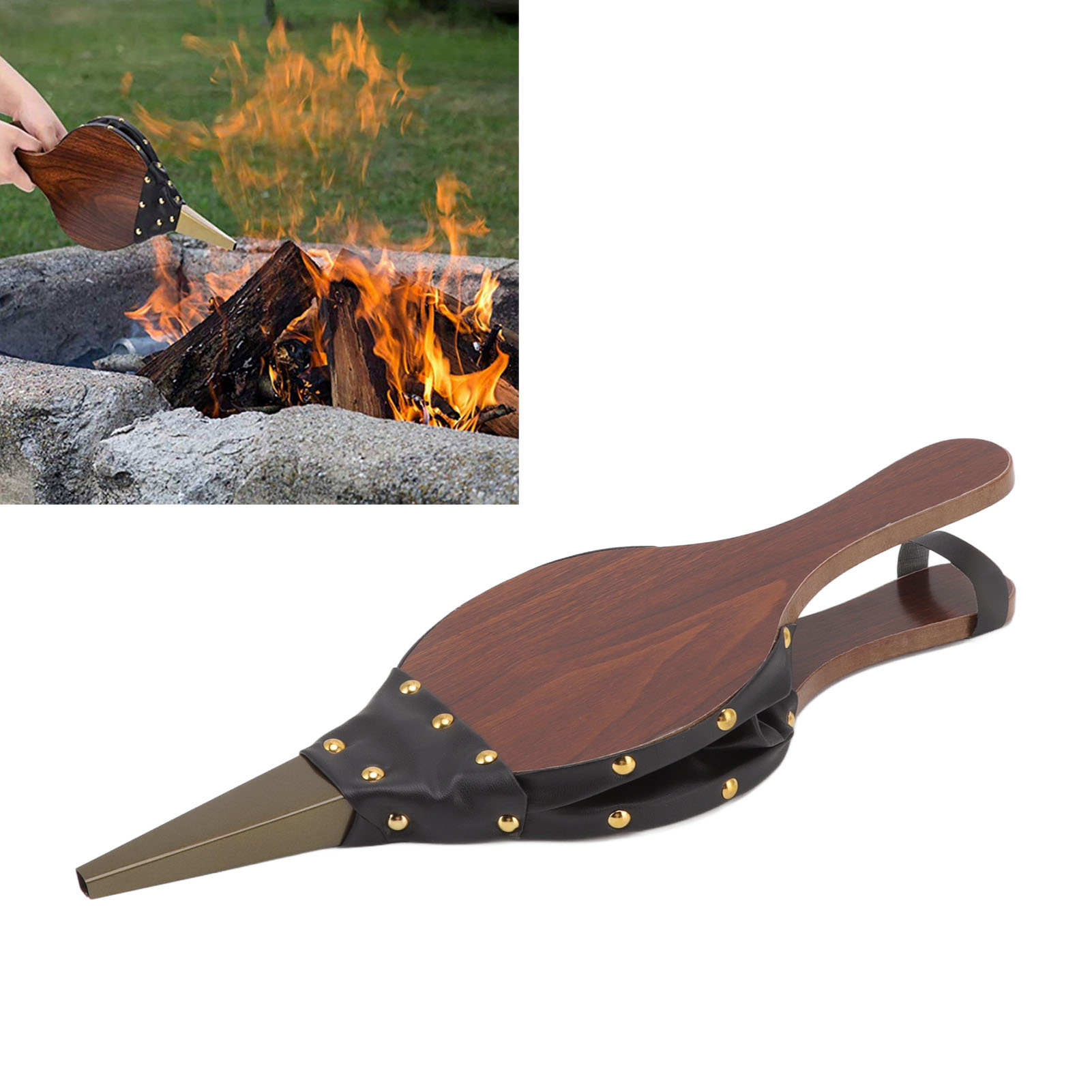 Handgeblasener, Gewellter Anzünder Aus Holz, Brauner Kaminbläser, Blasebalg Mit Holzmaserung Für Grillabende Und Camping