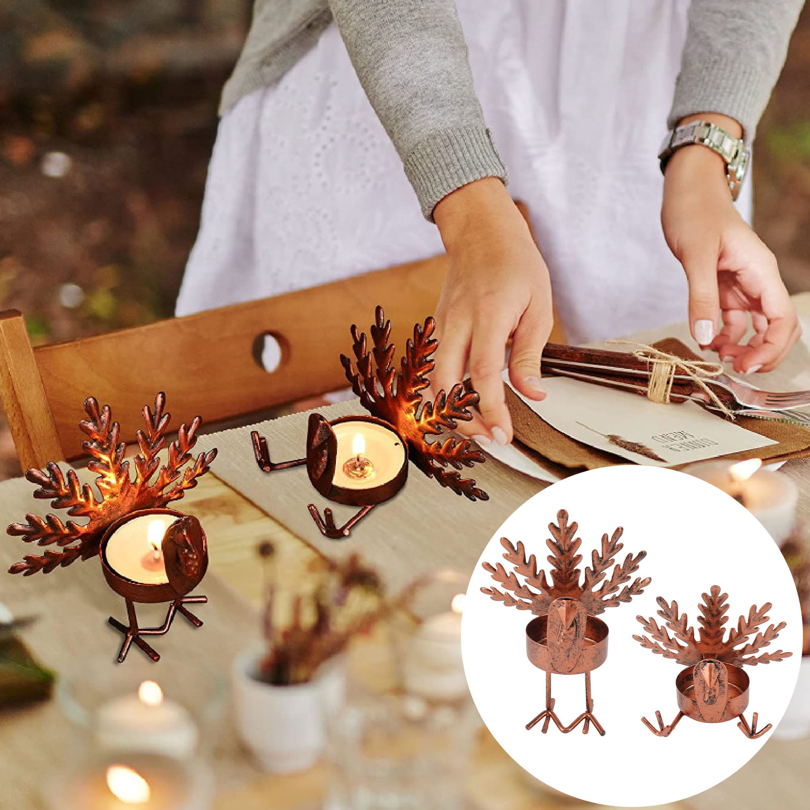 Bürodekoration Im Westernstil Für Thanksgiving, Kerzenständer Aus Metall In Truthahnform, Tischdekoration