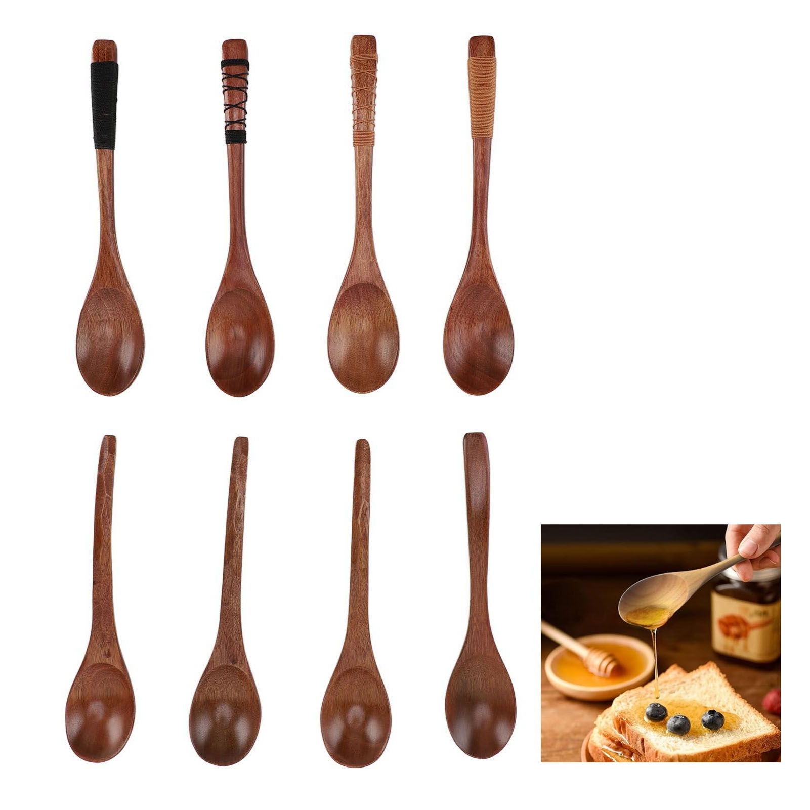 Japanisches Essgeschirr-set Aus Handpoliertem Massivholz, Bestehend Aus Holzlöffeln Und Teelöffeln (zweiteilig).