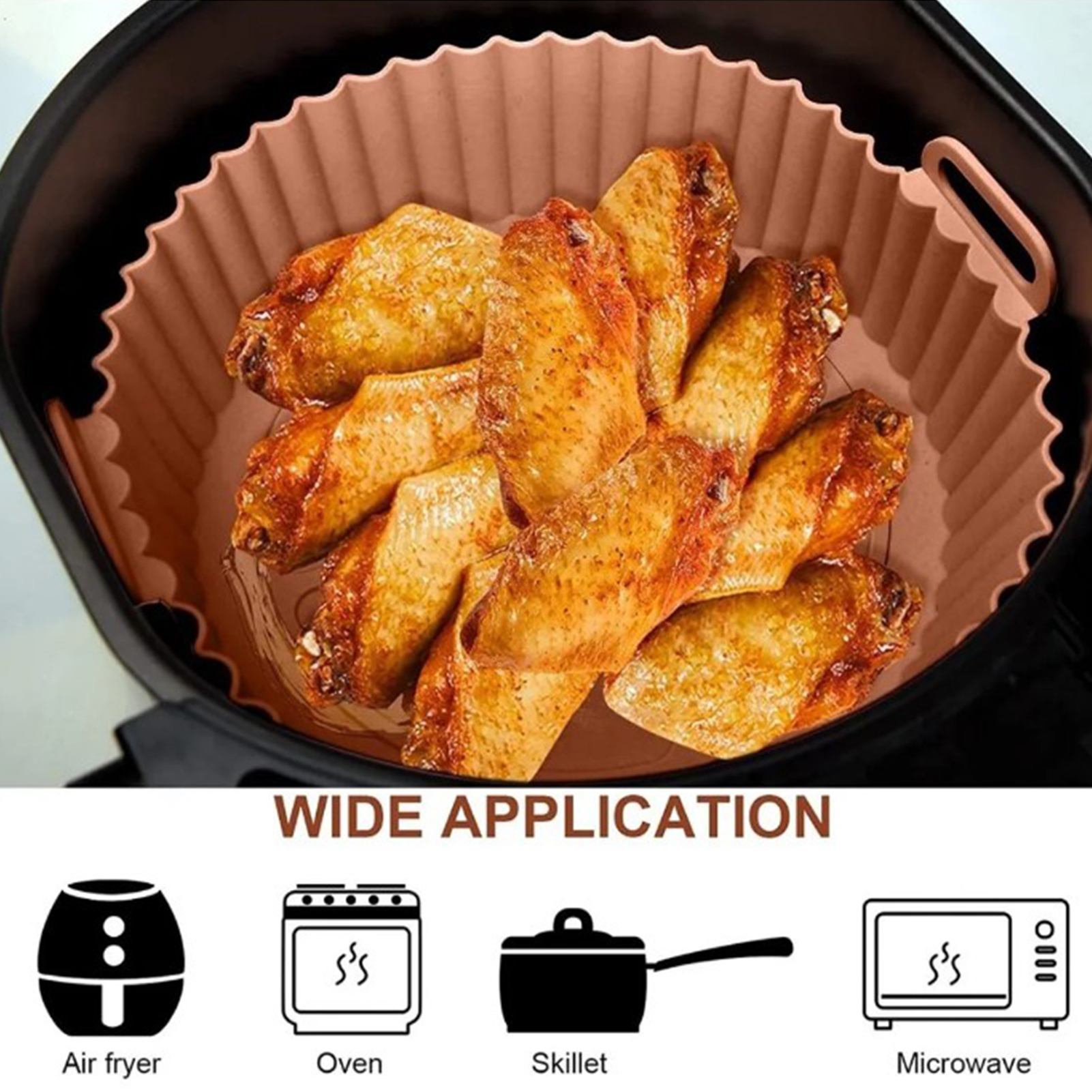 Neue Runde, Dicke Silikon-kochmatte Für Heißluftfritteusen, Braun.