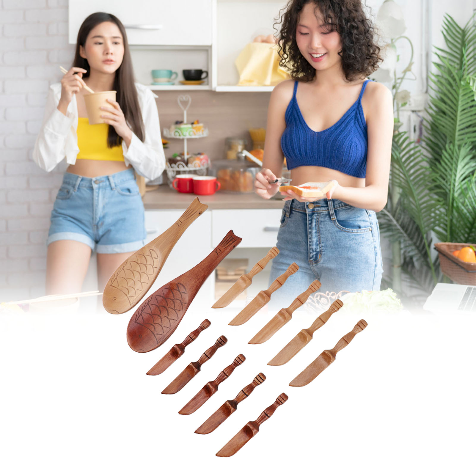 Originales Buttermesser Aus Holz, Umweltfreundliches Marmeladenmesser, Besteckset Aus Holz, Fischförmiger Küchenlöffel