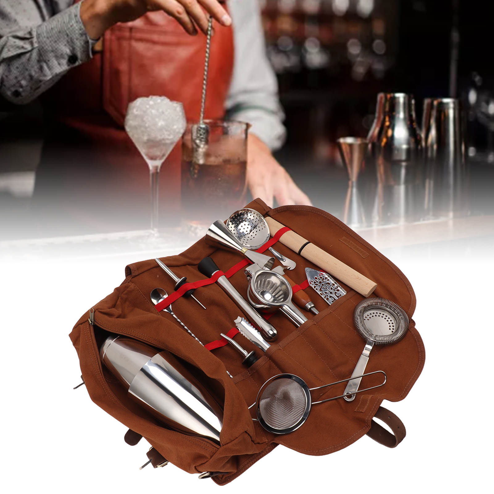 Aufbewahrungstasche Für Barutensilien Aus Edelstahl, Tragbare Barkeepertasche, Canvas-set