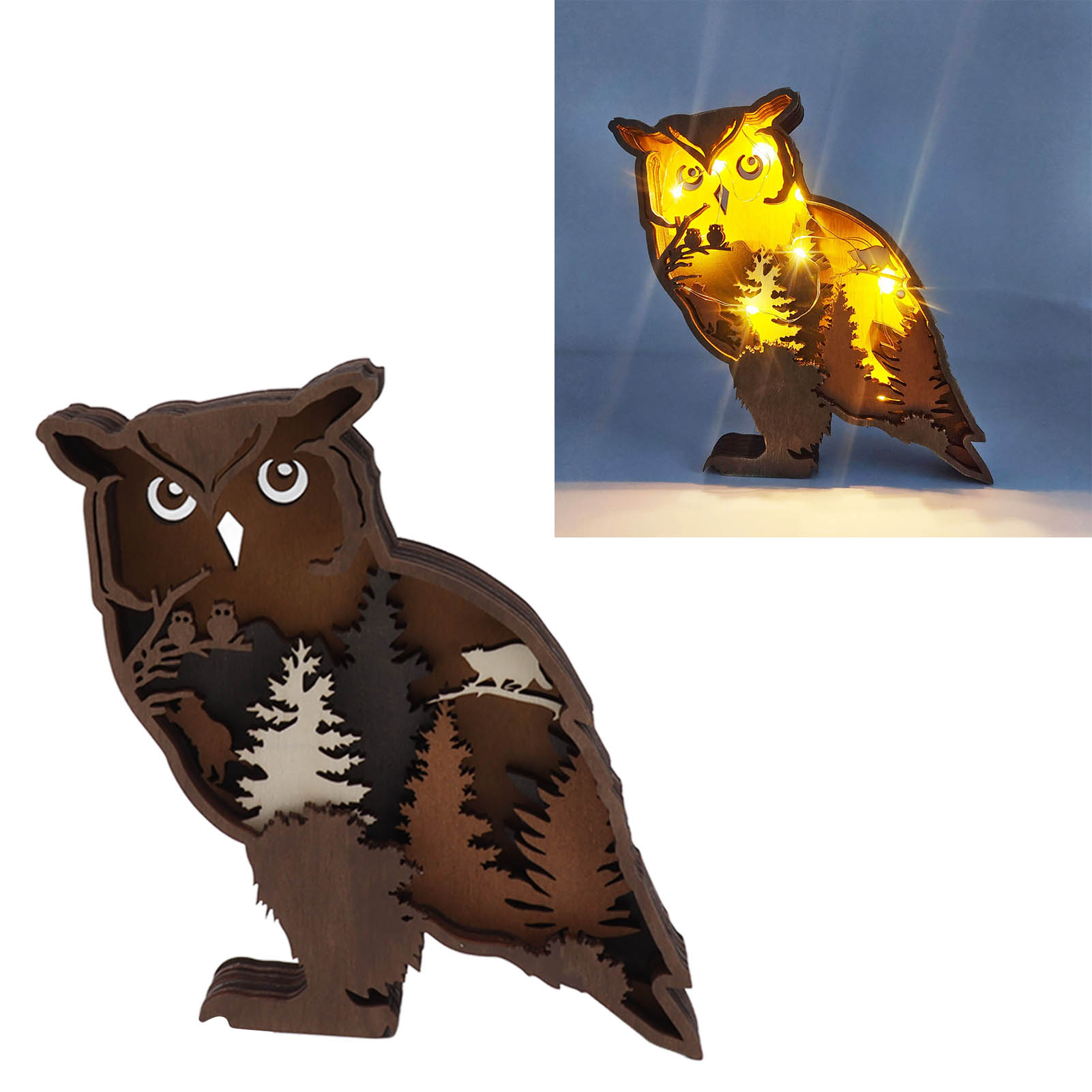 Kreative Weihnachtsdekorationen Aus Holz Für Zuhause, 3d-geschnitzte Tierlampen Aus Holz, Hohle Eule.