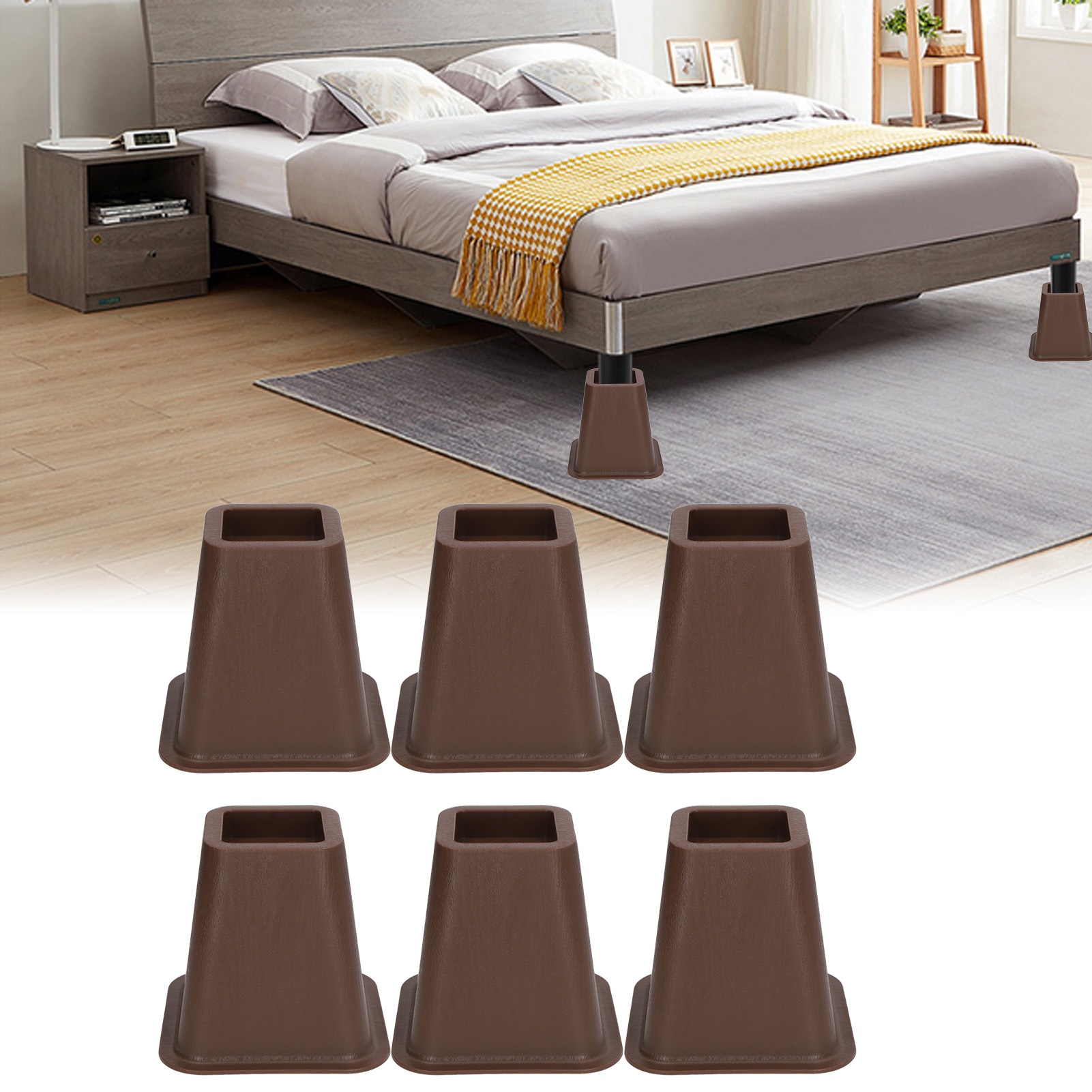 Set Mit 6 Kunststoffgleitern In Holzoptik Für Bett-, Tisch-, Schrank-, Möbel- Und Sofabeine.