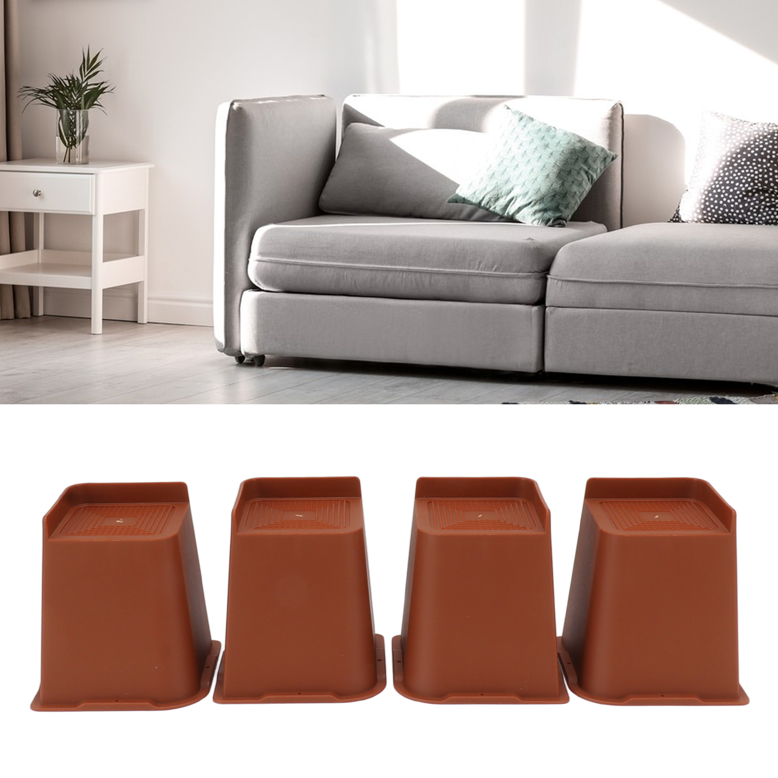Set Aus 4 Bett-, Kleiderschrank-, Sofa- Oder Tischbeinen, Die Um 15 Cm (6 Zoll) Erhöht Sind, In Trapez- Und L-form, Mit Spitzen An Der Oberseite Und Rutschfesten Gummistreifen An Der Unterseite.