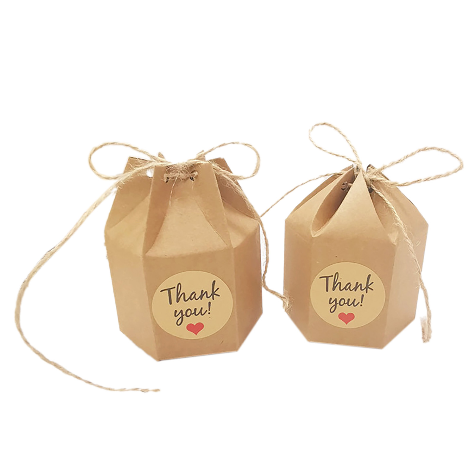 50 Kreative Und Elegante Sechseckige Gastgeschenkboxen Für Hochzeiten, Geschenkboxen Mit Waldmotiv, Verpackung Für Gastgeschenke, Sechseckige Kraftpapierbox + Schnur + Kraftpapieraufkleber