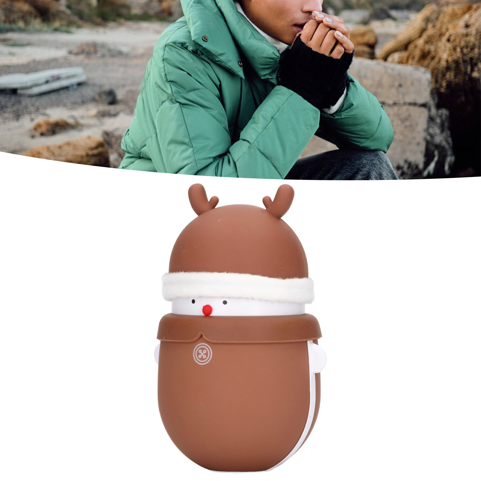 2-in-1 Schneemann-handwärmer Mit Powerbank, Mini-handwärmer, Tragbar, Usb-aufladbar, Rehkitz-design