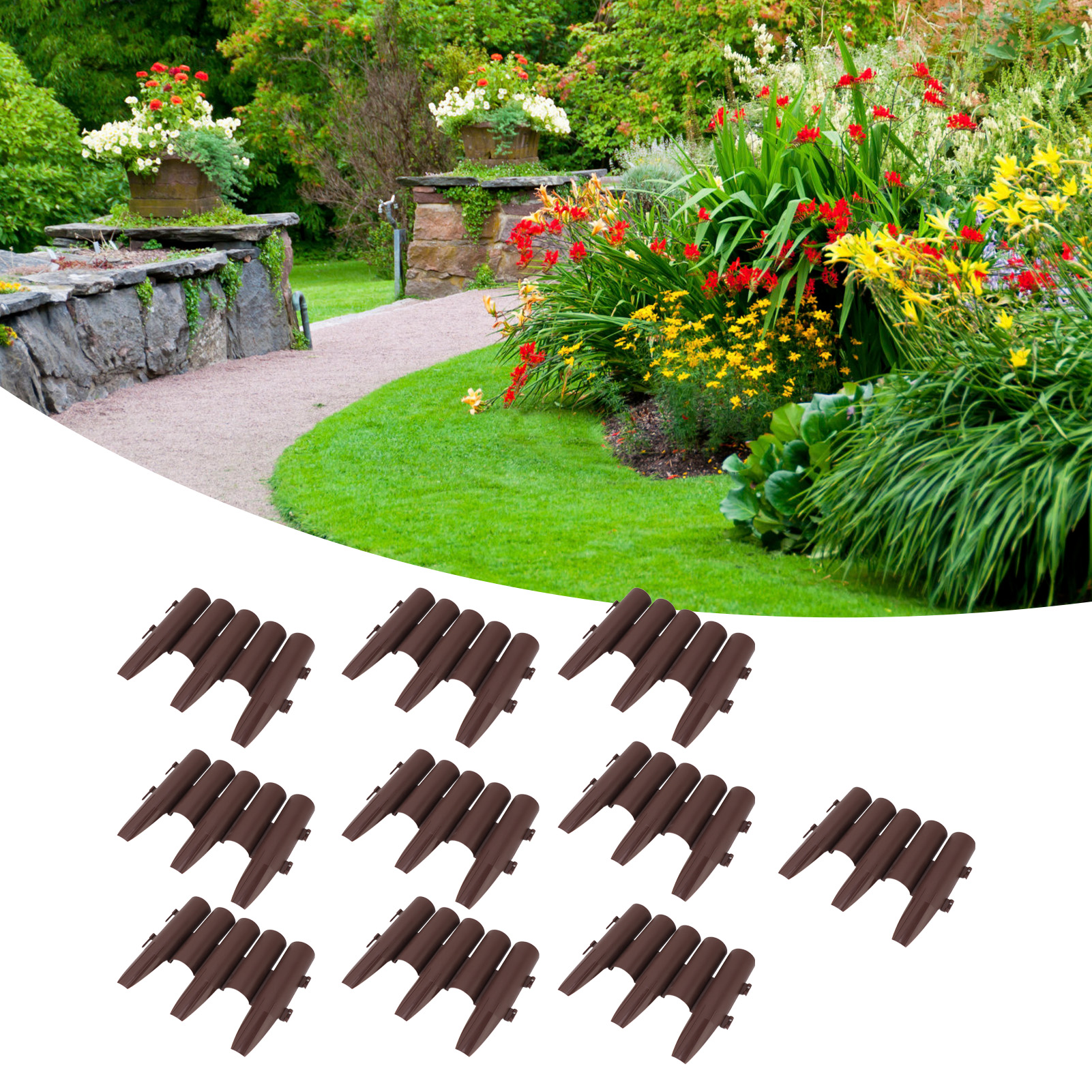Set Mit 10 Kunststoffbarrieren/zäunen Für Balkon, Blumenbeet, Garten, Rasen, Gemüsegarten-stützmauer, Unkrautschutz, Steinimitation.