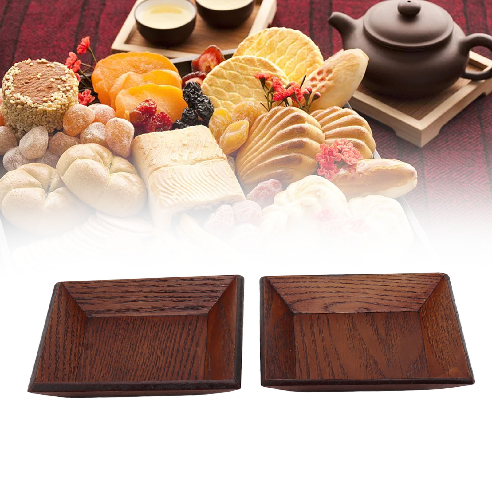 2 Quadratische Holzteller, Mini-besteckteller, Dessertteller, Einfarbig, Hübsche Holzteller Im Japanischen Stil, Große Größe