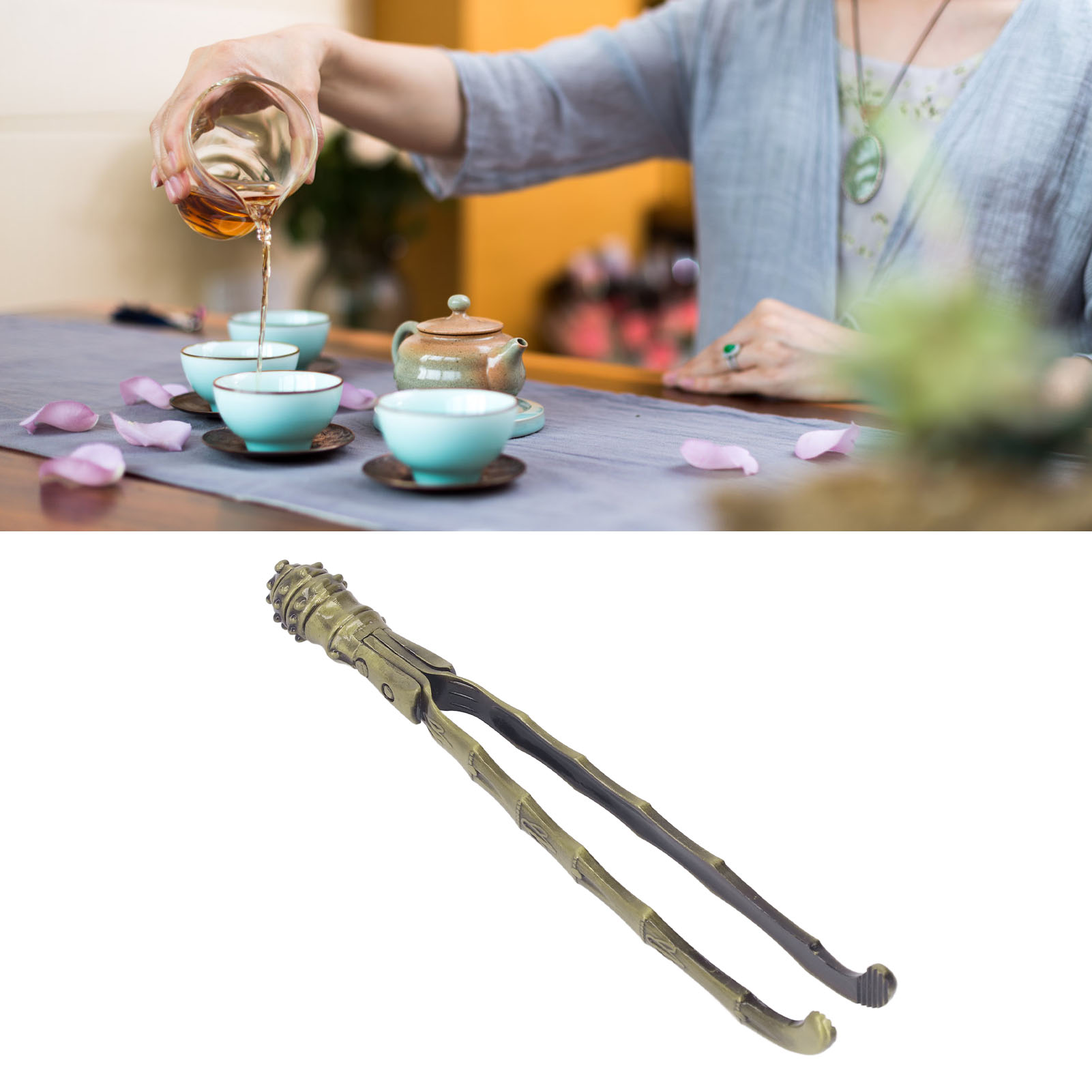 Teezange Aus Einer Legierung Mit Bambusgelenk, Kung-fu-teeservice, Zubehör Für Die Teezeremonie, Teetassenzange, Metallpinzette, Teetassenspülzange, Bronzefarben