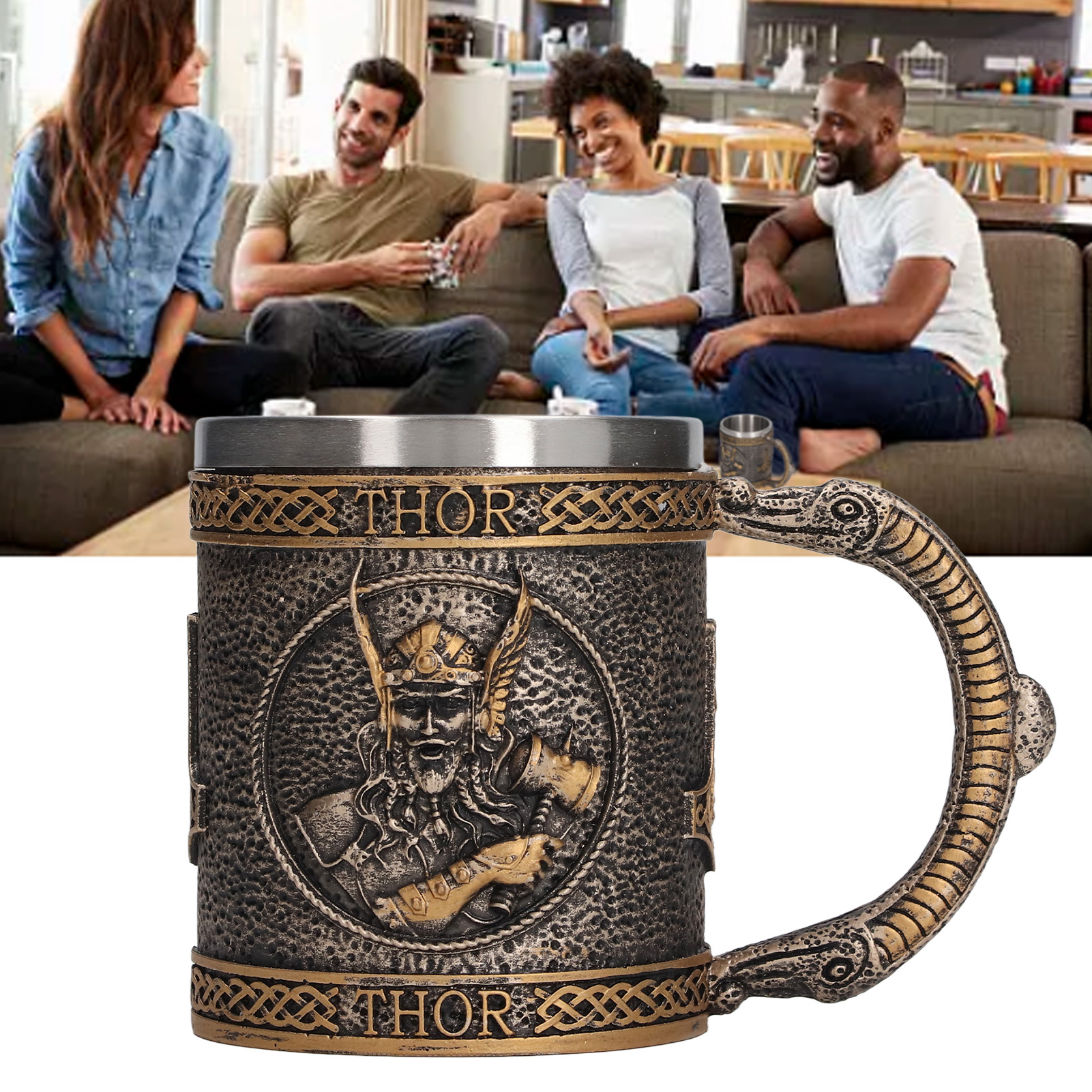 Harzbecher, Personalisiertes Geschirr, Mittelalterliche Wikinger-bierkrüge In Schädelform, Edelstahl-innenausstattung