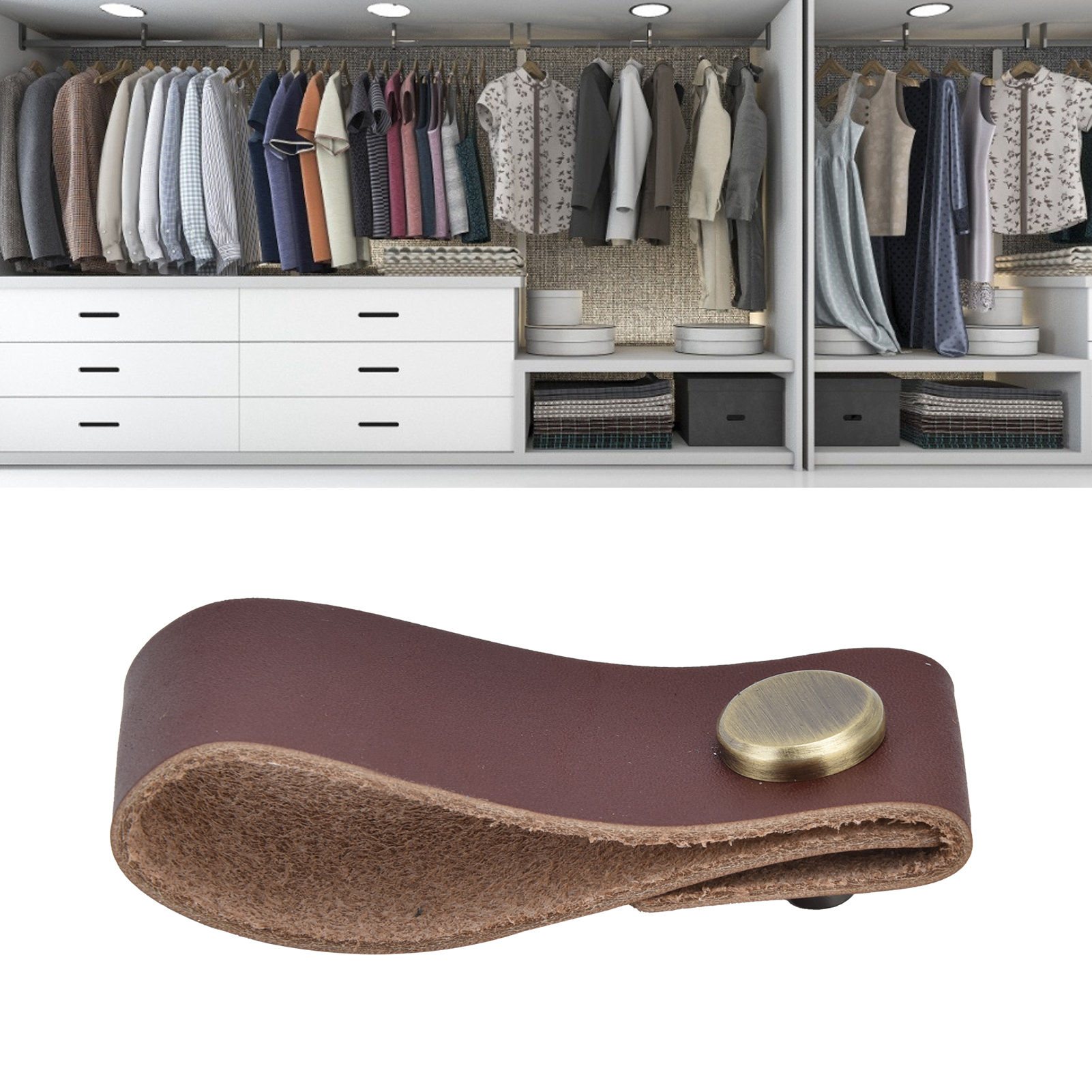 Luxuriöser, Stoßdämpfender Ledergriff, Moderner Und Minimalistischer, Verdeckter Einlochgriff Für Möbeltüren, Schubladen, Schränke Und Garderoben, Dunkelbraun.