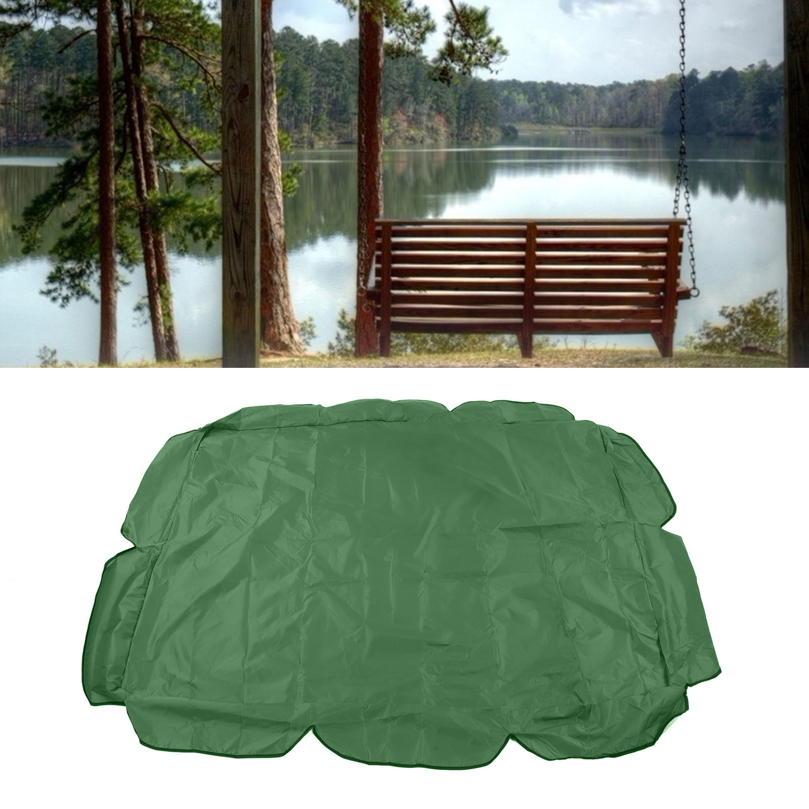 Dreisitzer-schaukel-/hängematten-sitz-/kissenbezug Aus Silberfarbenem, Wasserdichtem 210d Oxford-gewebe, Mit Dunkelgrünem Polyester-taftbezug, Für Garten, Terrasse Oder Außenbereich. Maße: 142 X 120 X