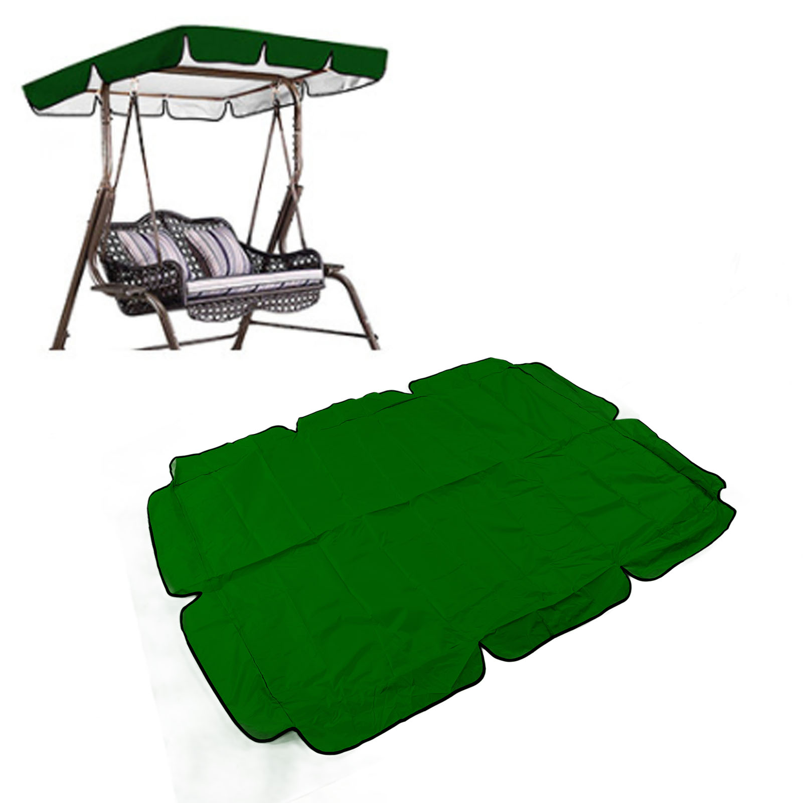 Sitzbezug/kissen Für 3-sitzer-schaukel/hängematte Aus Silberfarbenem, Wasserdichtem 420d Oxford-gewebe, Mit Dunkelgrünem Polyester-taftbezug, Für Garten, Terrasse Oder Außenbereich, 164 X 114 X 15 Cm