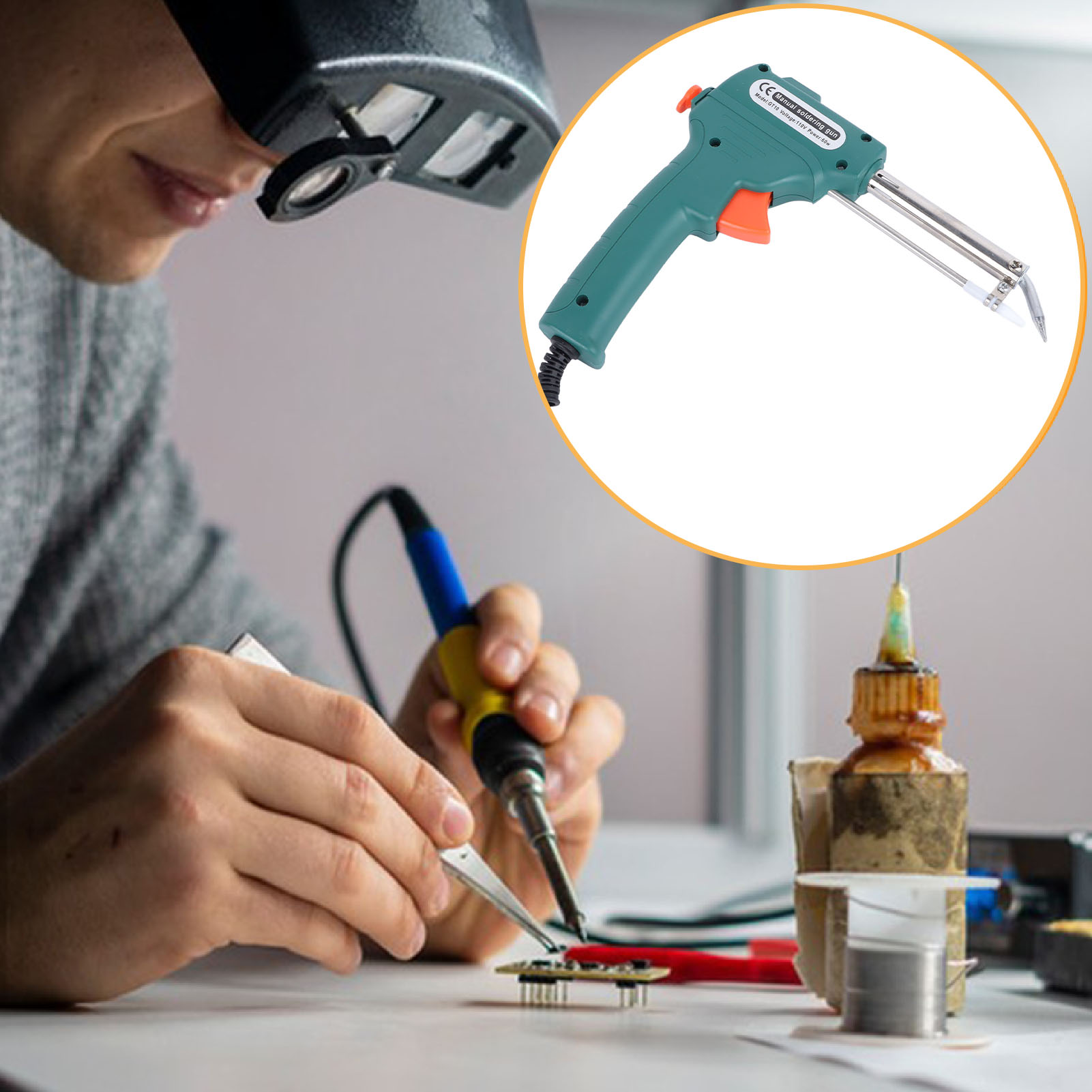 Tragbarer 60-w-lötkolben Mit Innenheizung, Dunkelgrün, + 50 G Lötdraht, Europäischer Standard 220 V
