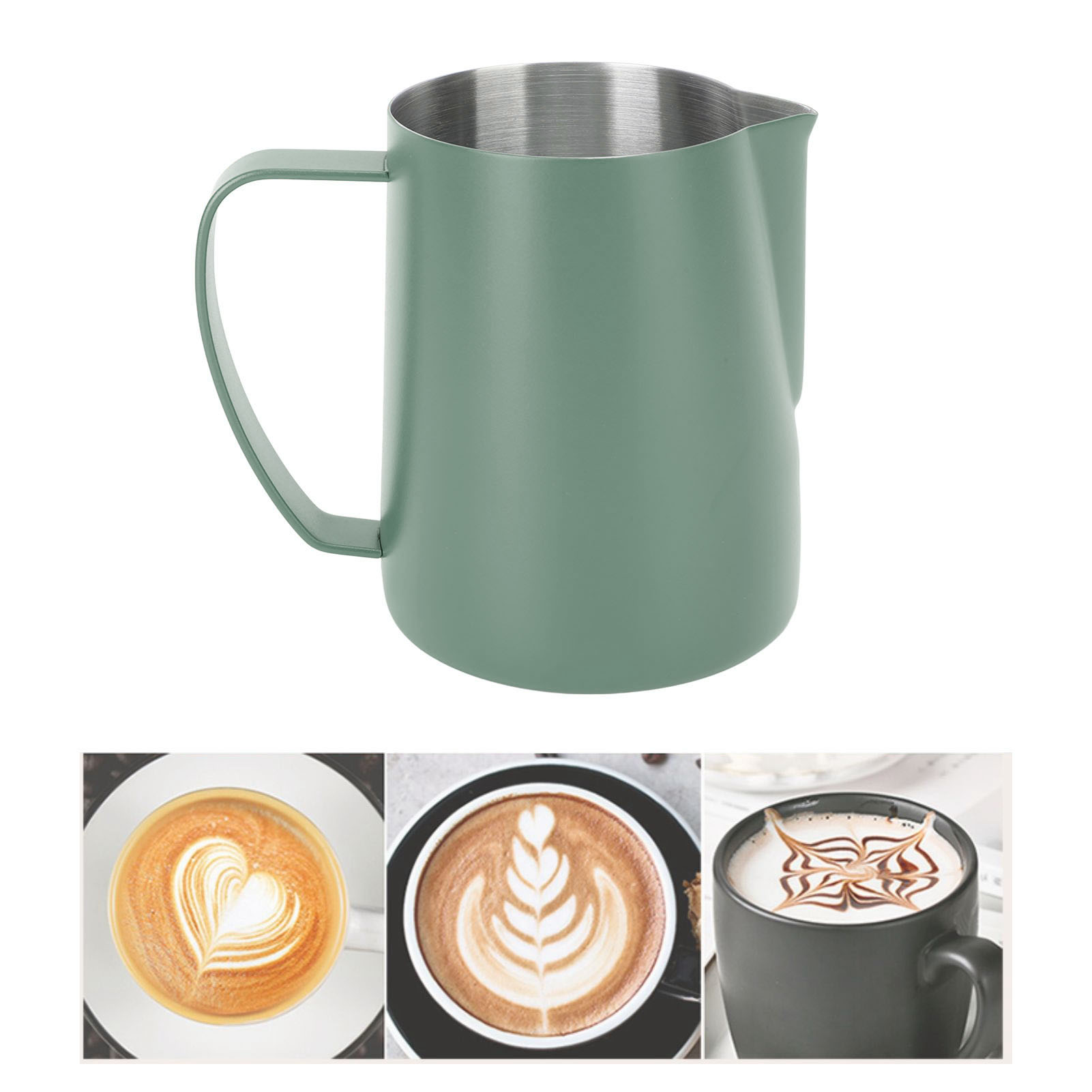 Art Latte-tasse 600 Ml Aus Edelstahl 304 Mit Innenliegender Skala Und Spitzem Ausguss, Dunkelgrün, Mit Innenliegender Skala.