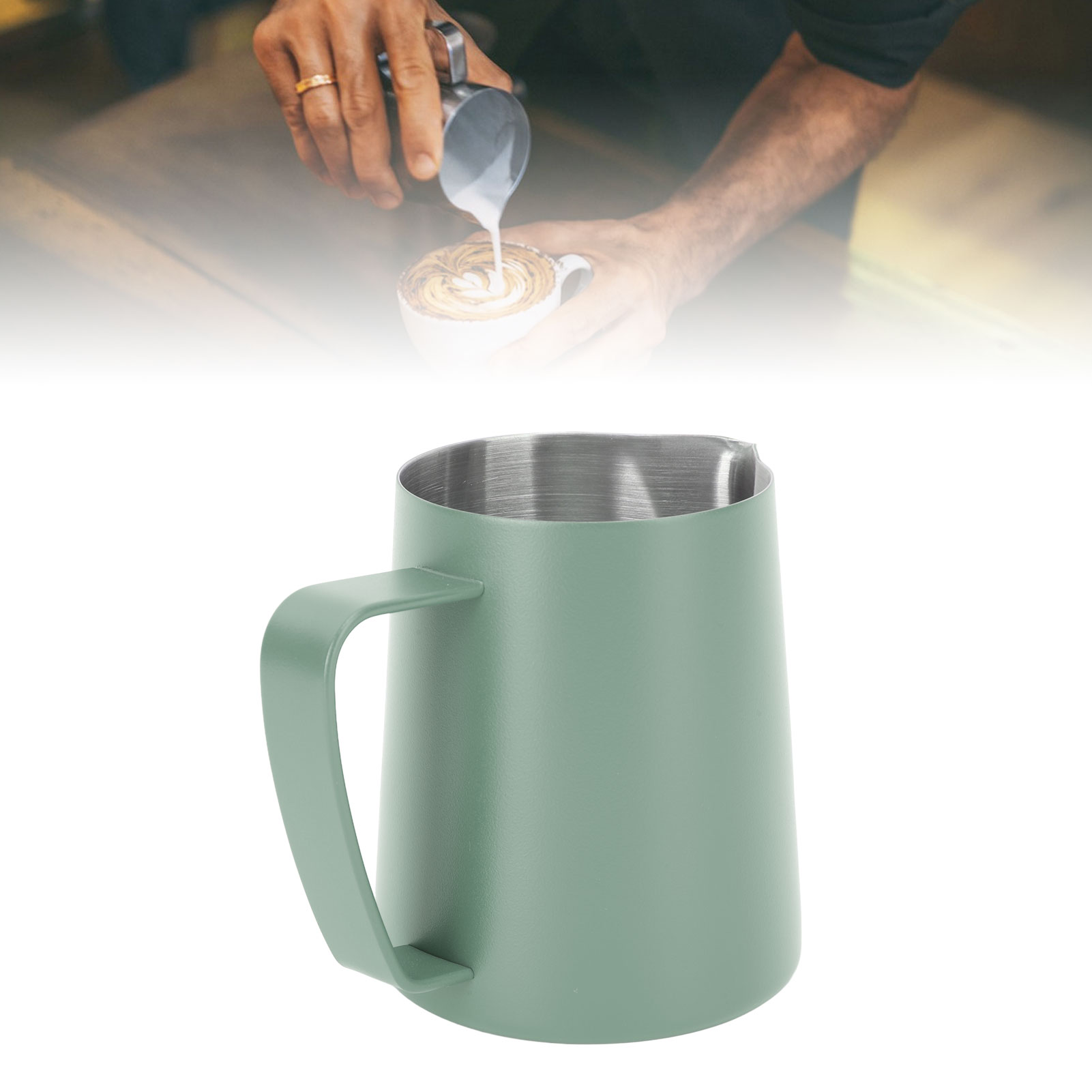 350 Ml Latte-art-becher Aus Edelstahl 304 Mit Innenliegender Skala Und Spitzem Ausguss, Dunkelgrün, Ideal Für Latte Macchiato.