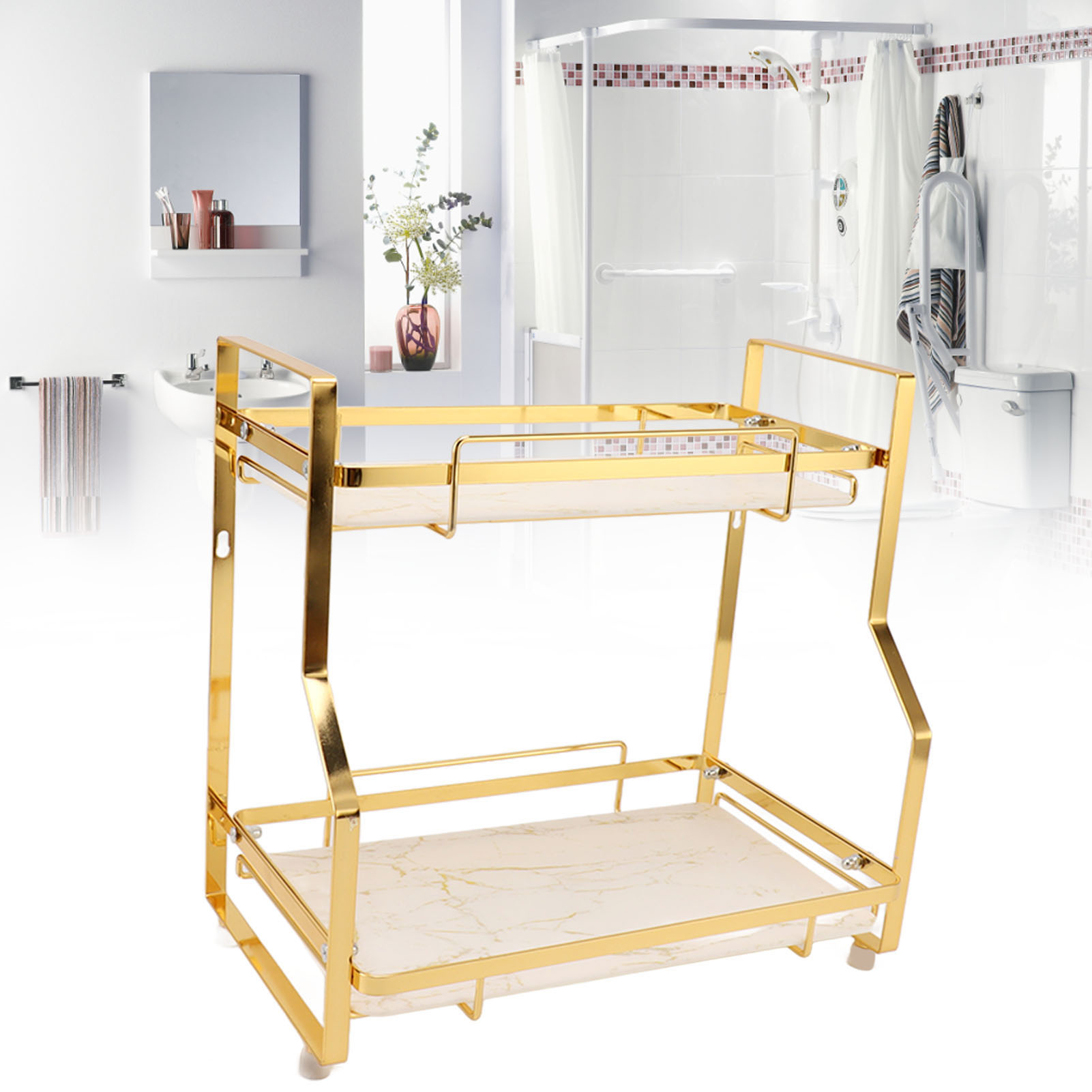 Kosmetikregal, Wandmontiertes Badezimmerregal, Wc-tisch-organizer, Zweistöckiges, Abnehmbares Badezimmerregal