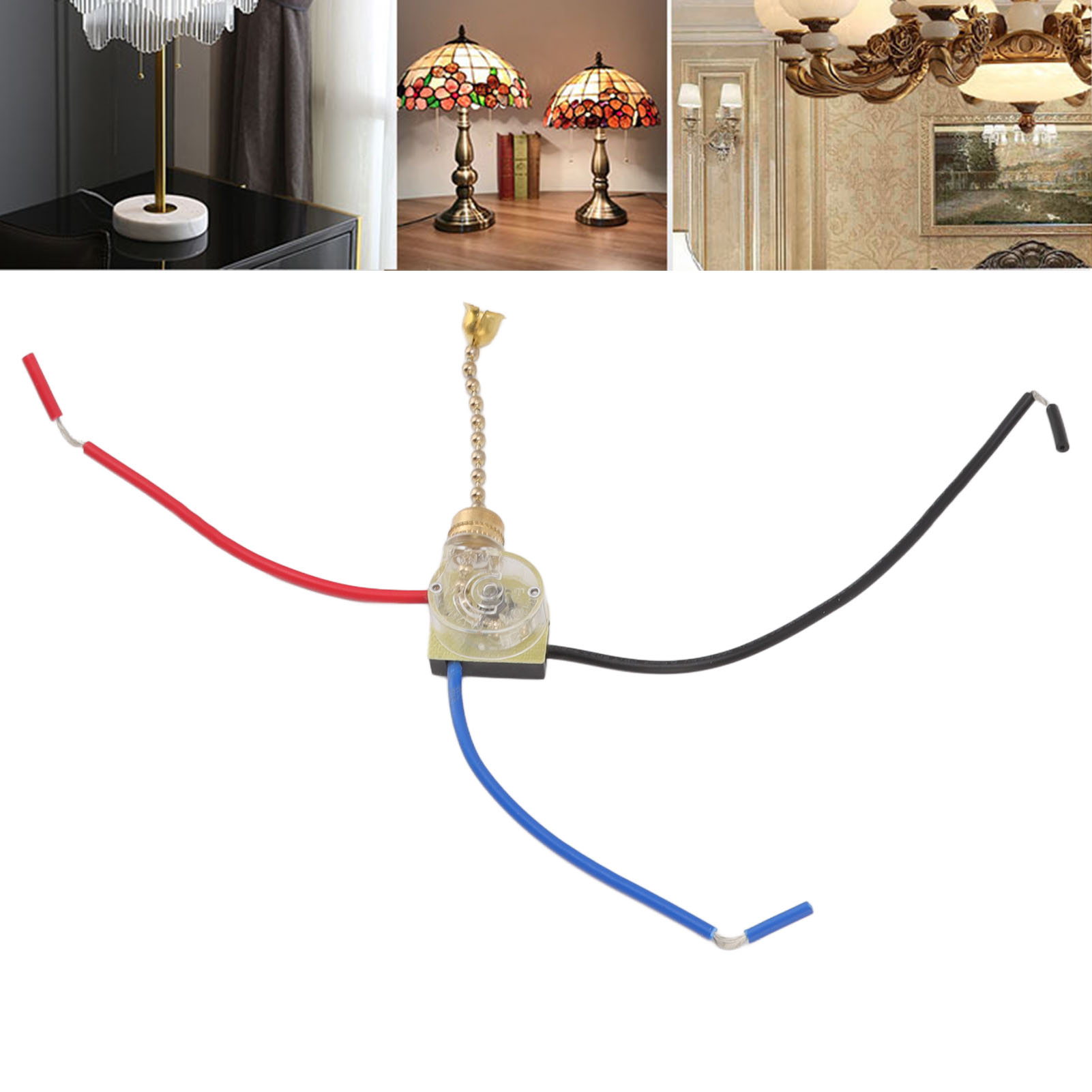 Ersatzschalter Für Deckenventilatoren, 3-adriger Reißverschlussschalter, Kompatibel Mit Kronleuchtern, Ventilatoren, Lampen Und Wandleuchten, Goldfarben.