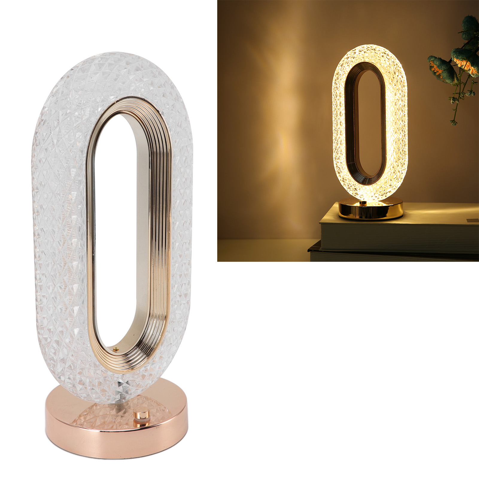 Luxuriöse, Kreative Led-tischleuchte Fürs Schlafzimmer, Edle Kristall-nachttischlampe, Trendige Schreibtisch-stimmungsleuchte, Dreifarbiges Licht, Gold