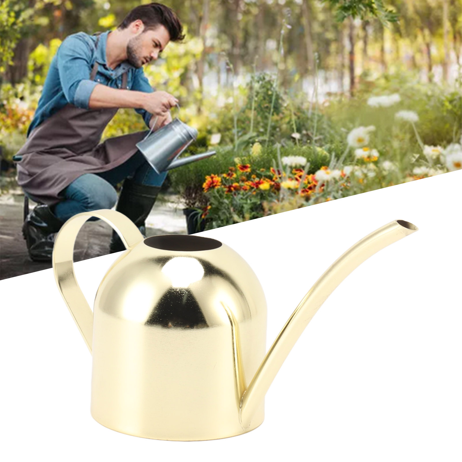 Gießkanne Aus Edelstahl, Langer Ausguss, Großes Fassungsvermögen, Geeignet Für Den Hausgebrauch, Gartengeräte, Goldfarben.