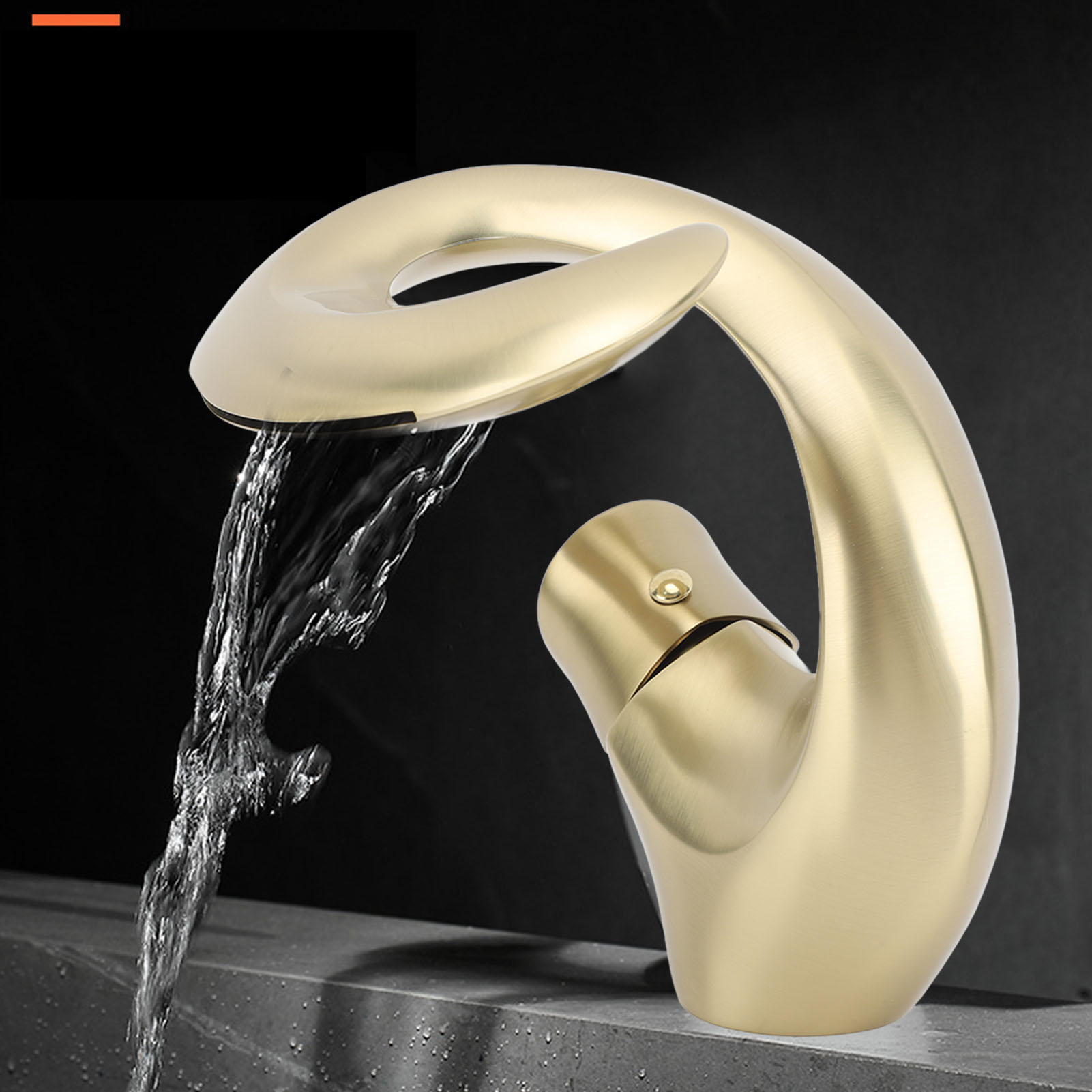 Messing-waschtischarmatur, Warm- Und Kaltwasser, Design-waschbecken, Wasserfall-stil, Gebürstete Goldoberfläche.