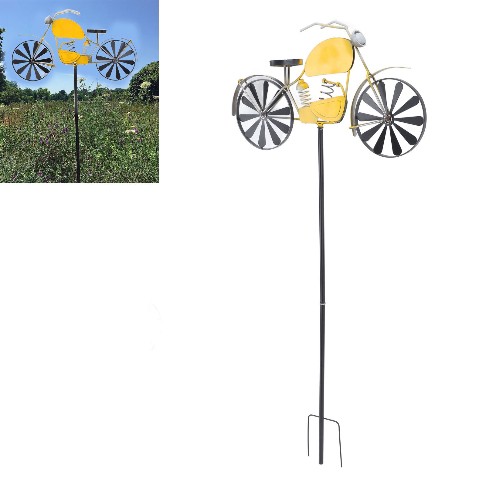 Rotierende, Motorradförmige Windmühle Aus Schmiedeeisen Zur Dekoration Von Innenhöfen Und Gärten